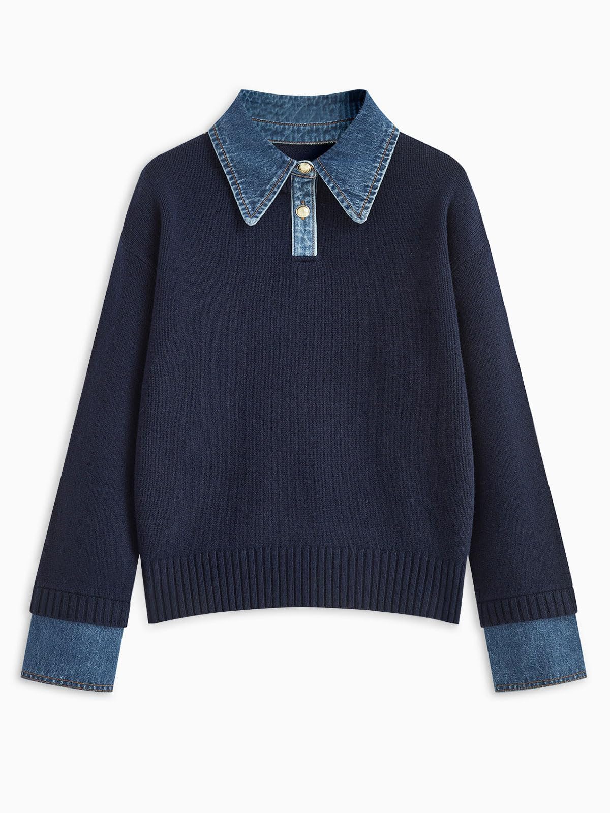 gunest Oversized Sweaters for Women Casual Denim V Neck Fall Sweater, Navy Blue, Large-picture-41