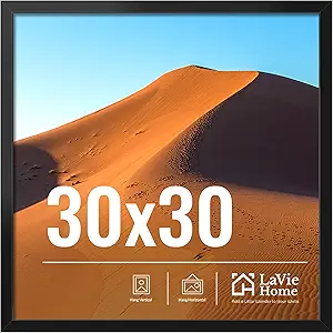 LaVie Home 30x30 Picture Frame for Wall Display, 30x30 Black Photo Frame with HD Plexiglas, 30 x 30 Diamond Painting Frame 1 Pack, Display Frame for Vertical or Horizontal, Classic Collection