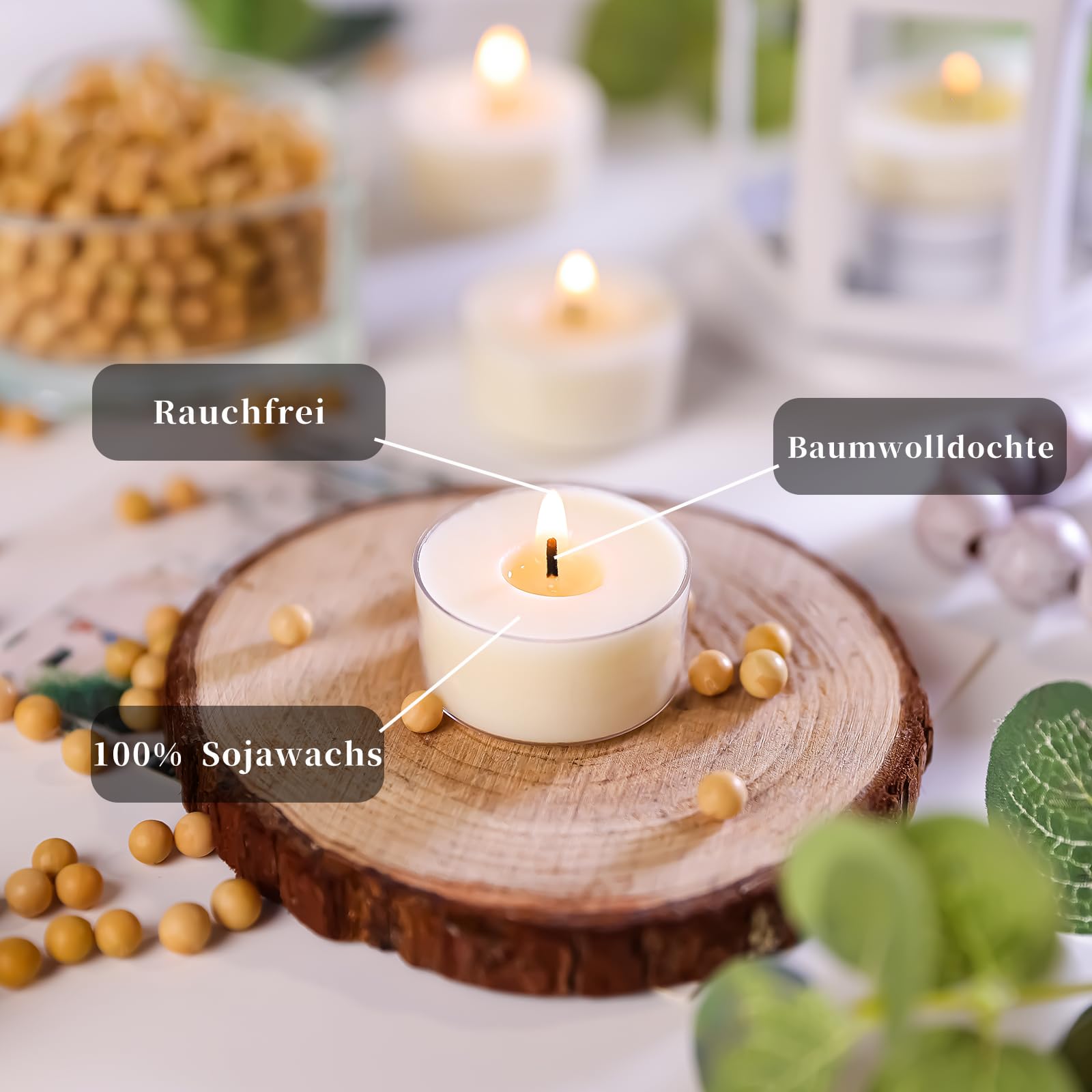 25 velas de té de 6 horas de cera de soja 100% natural, sin olor, sin parafina, no tóxicas, veganas, en taza transparente