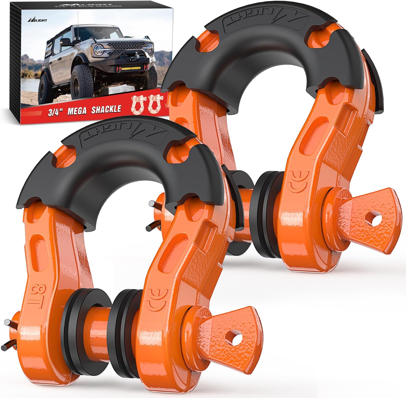 Nilight 2 Pack 3/4" Mega D-Ring Shackle with 7/8" Screw Pin 68,000LBS Break Strength, Heavy Duty Off Road Recovery Shackle for Use with Tow Strap, Winch, Off-Road Jeep Truck Vehicle, 2 Years Warranty
