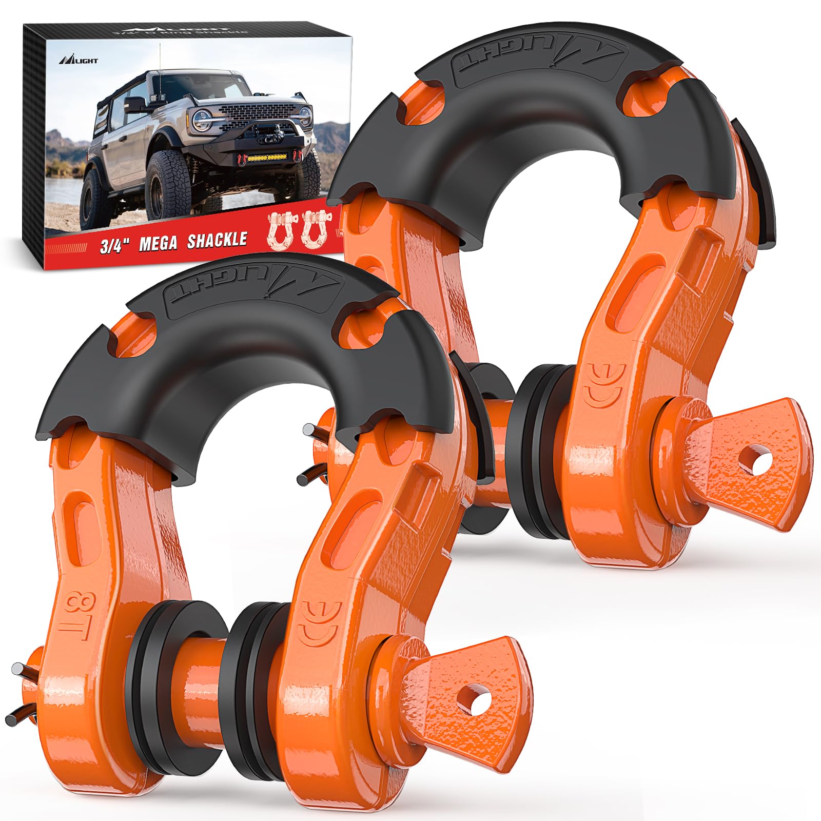 Nilight 2 Pack 3/4" Mega D-Ring Shackle with 7/8" Screw Pin 68,000LBS Break Strength, Heavy Duty Off Road Recovery Shackle for Use with Tow Strap, Winch, Off-Road Jeep Truck Vehicle, 2 Years Warranty