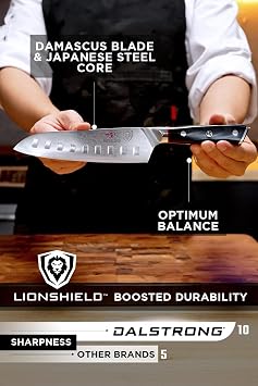 Dalstrong Santoku Knife - 7 inch - Shogun Series - Damascus - Japanese AUS-10V Super Steel 67 Layers - Black G10 Handle - Vegetable Knife - Vacuum Treated - Kitchen Knife - Sheath Included