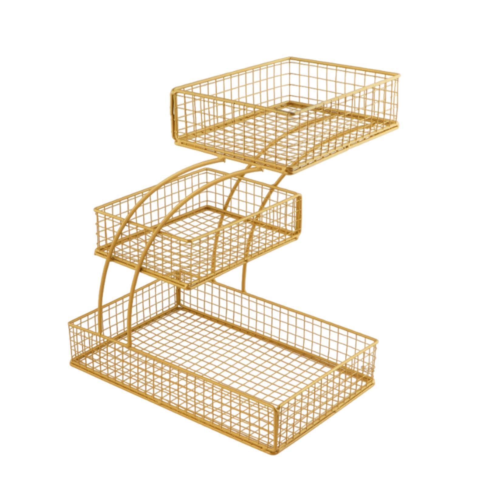 ALCXAZS Beautiful 3 Layer Fruit Basket Stand Organizing Kitchen Storage, Gold