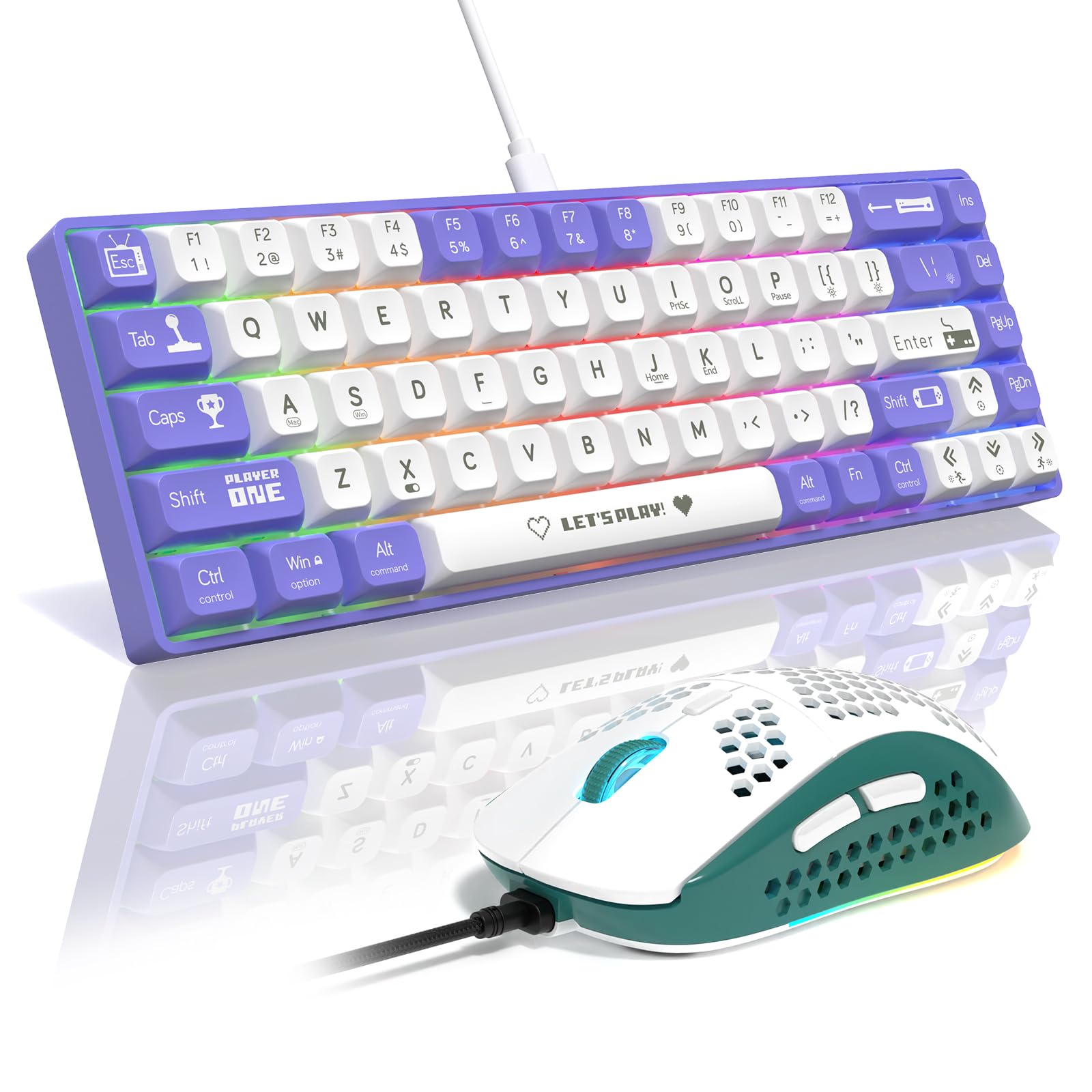 MAMBASNAKE AJAZZ AK680 Mechanical Keyboard, 68 Key 60 Percent Hot Swappable Gaming Keyboard 6 Adjustable DPI 6400 Gaming Mouse with 6 RGB Light, for PC/Mac/Laptop Gamer (Blue Clicky Switch