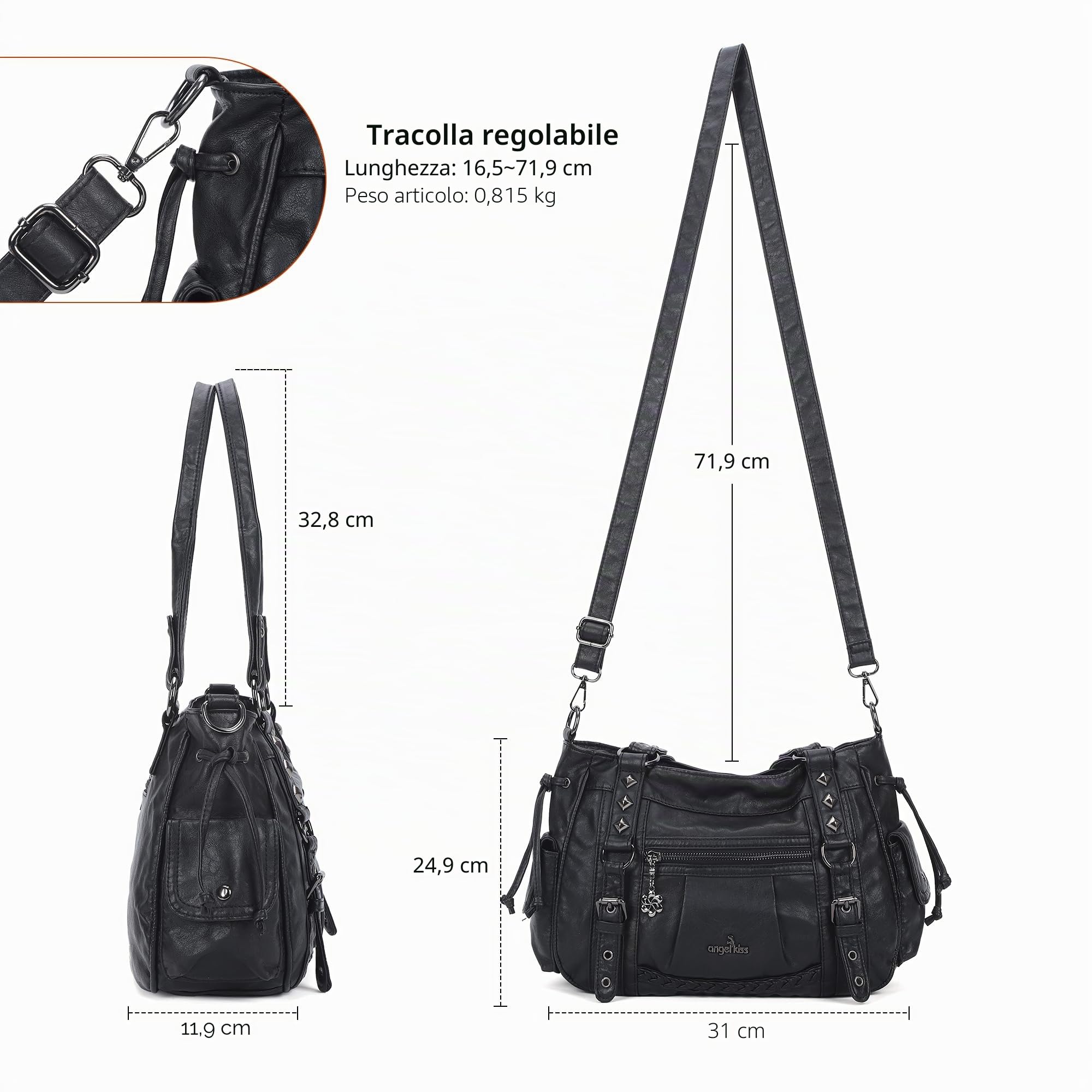 Angel Kiss - Borsa a tracolla da donna multi tasca retrò , hobo, a sacchetto, tote