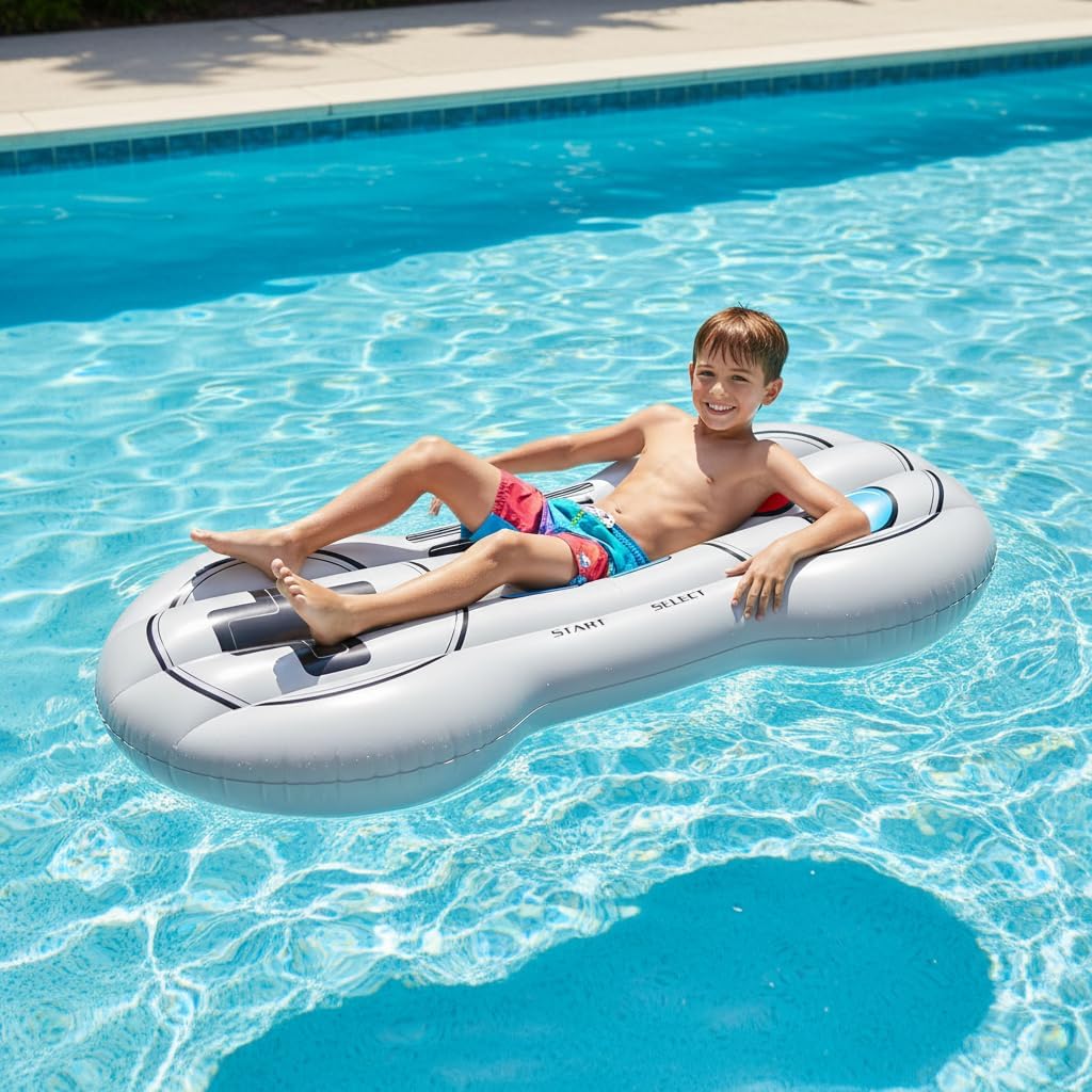 Coconut Outdoor Retro Game Controller Pool Float – Giant Inflatable Raft – Durable Long Lasting 6 Foot Lounge Tube and Water Toy – Fun Decoration for 80’s & 90’s Parties, Events – Ages 8+ Years