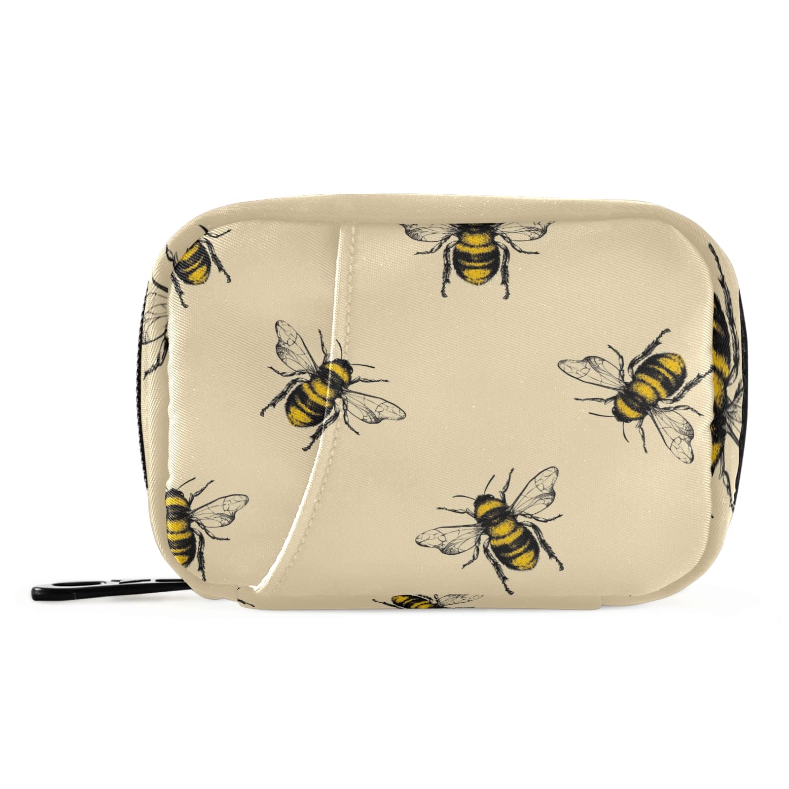 Naanle Vintage Honey Bee Pill Box 7 Day Pill Case Travel Pill Organizer Bag with Zipper Portable Weekly Case Compact Size for Vitamin Supplement Holder