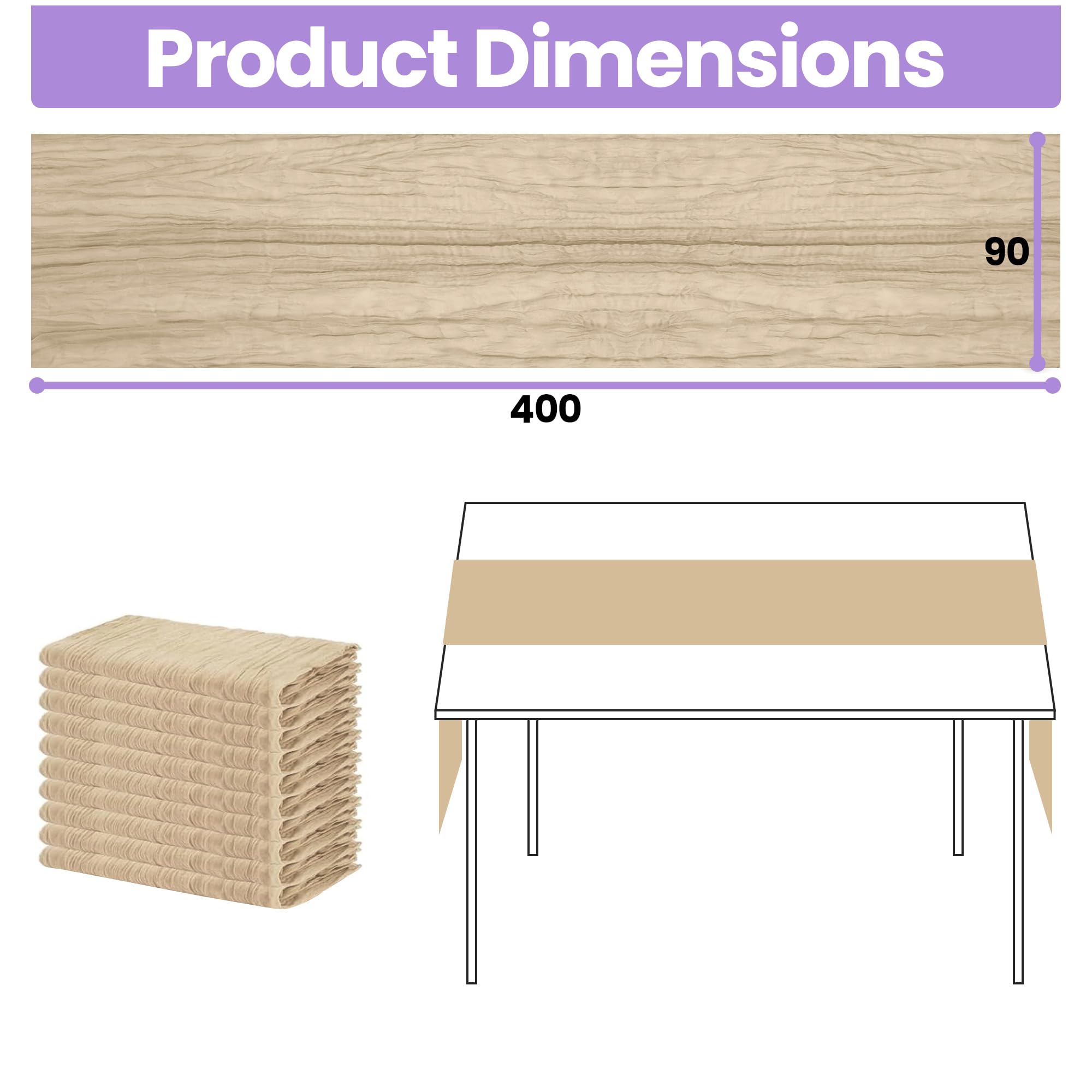 Event Decor Shop Lot de 10 chemins de table en étamine transparente - 90 x 400 cm - Polyester froissé - Pour salle à manger romantique, mariage, banquet, hôtel, restaurant et décoration d'intérieur