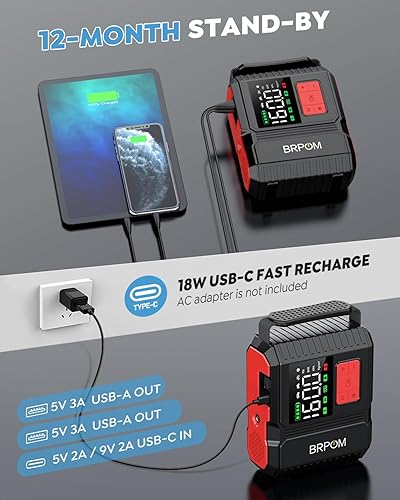 Miniatura 4 de Car Jump Starter with Air Compressor, 160PSI 8000A Peak 26800mah (Up to All Gas or 12.0L Diesel Engine, 50 Times) Portable Jump Starter 12V Auto