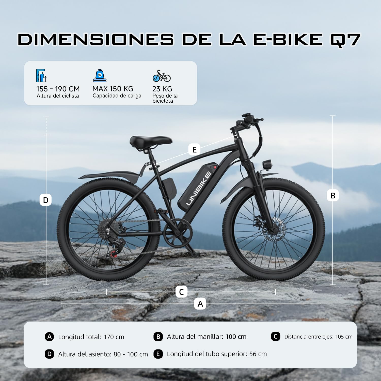 Q7 Bicicleta eléctrica de 66 cm para adultos, 25 km/h 250 W, bicicleta de montaña con rango de 75 km y batería extraíble de 36 V 10 AH, bicicleta eléctrica de 7 velocidades para adultos y