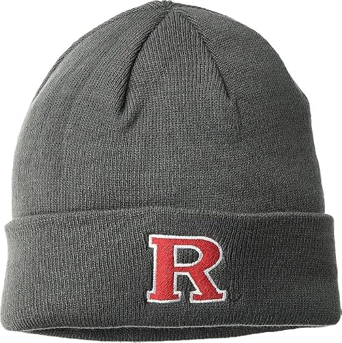 Collegiate Cuffed Knit Beanie Hats, Cuffed Knit Winter Beanies Available (Cuffed Knit Beanie, Rutgers Charcoal)