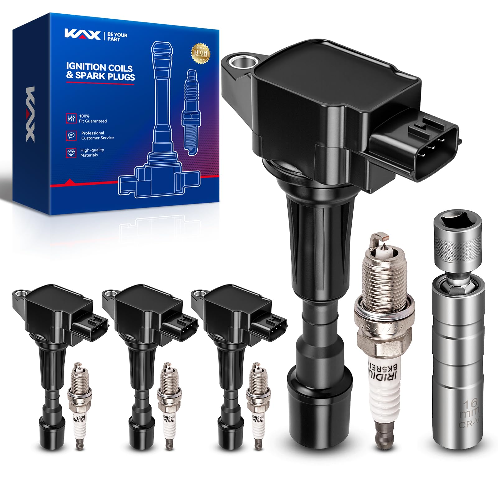 KAX 4 Ignition Coils &amp; 4 Spark Plugs Set for Mazda 2 2011-2014 UF655