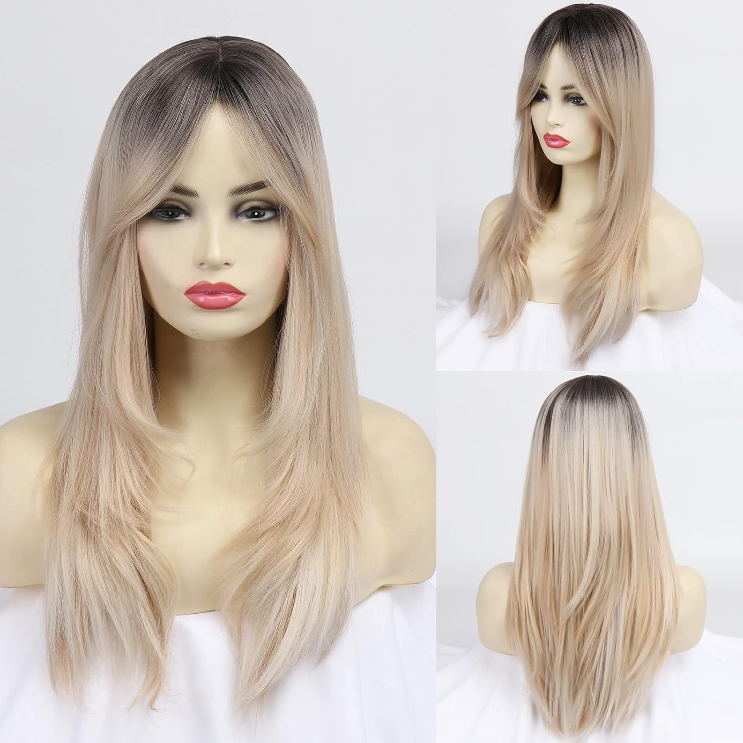 HIAYSAN Long Blonde Wigs for White Women Layered Wig