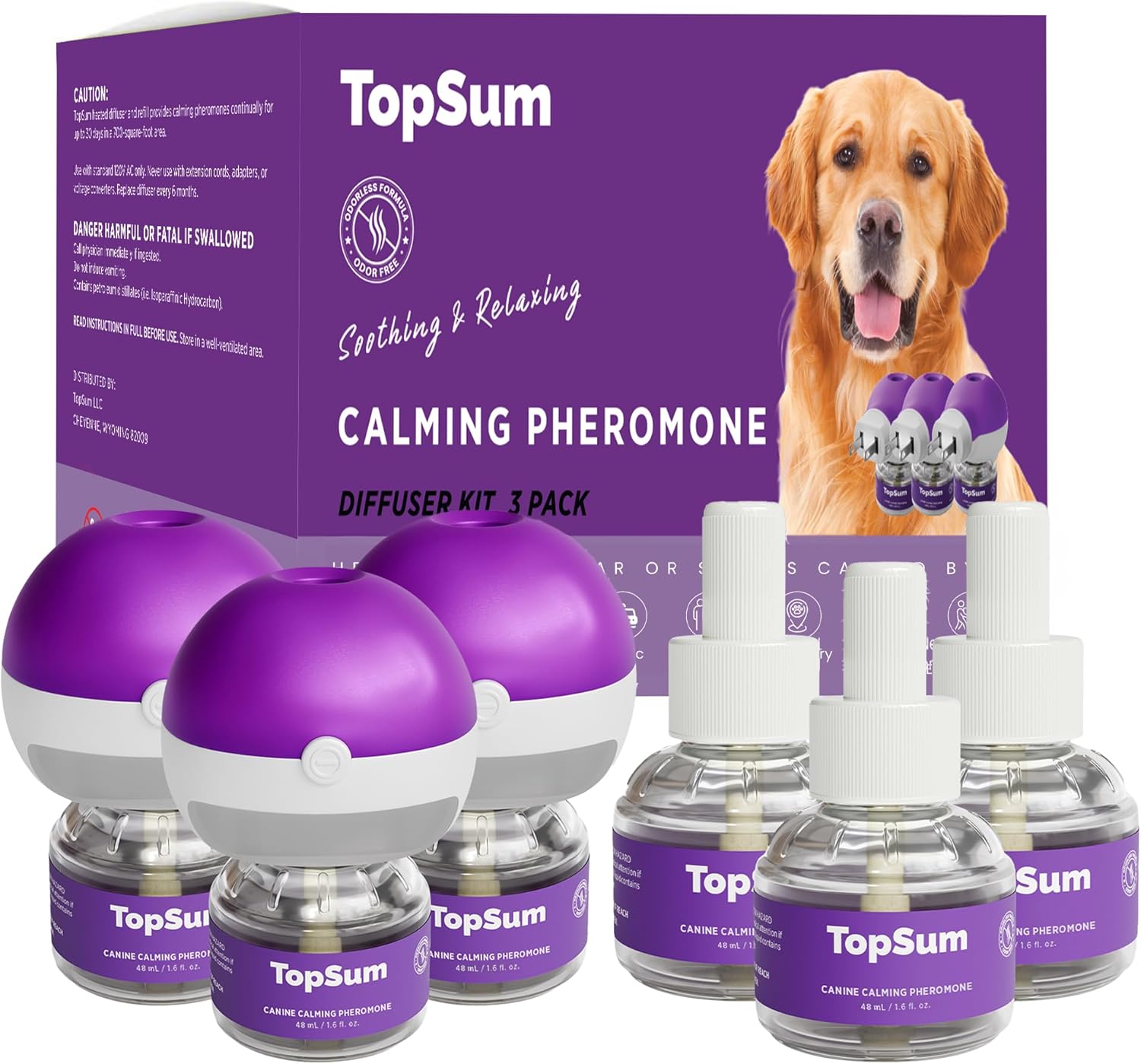 TopSum Calming Pheromone Diffuser for Dogs – 3 Pack (Purple) TopSum Calming Pheromone Diffuser for Dogs – 3 Pack (Purple)