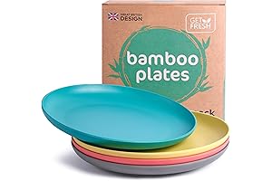 GET FRESH Bamboo Kids Plates Set - 4-Pack Reusable Bamboo Dinner Plates...