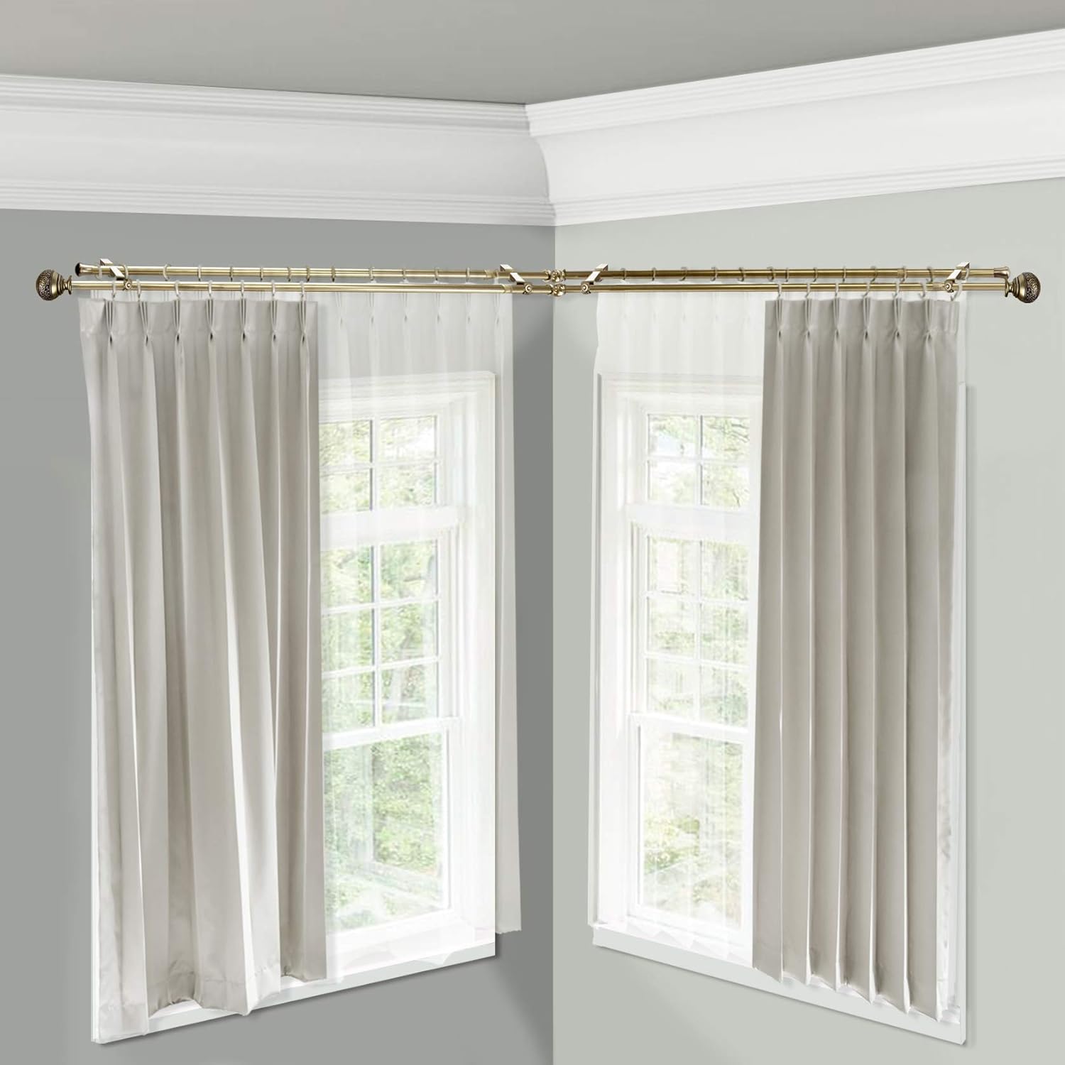 Rod Desyne 13/16" Nathan Corner Window Double Curtain Rod, 28-48 inch, Antique Brass : Home & Kitchen