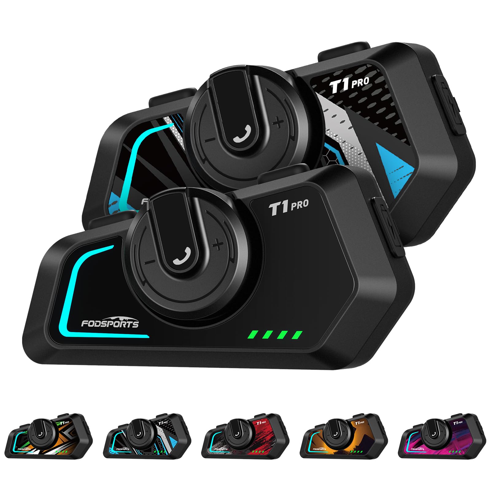 Fodsports T1 PRO Motorcycle Intercom V5.4 with Music Sharing, One-Click Switching for 4 Functional Modes, 6-Way Motorcycle Helmet Headset, FM/5
