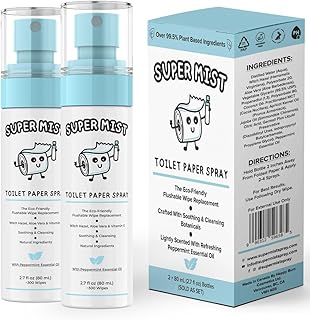 Toilet Paper Spray - 2 Pack (2 X 2.7 fl oz.) Upgrade Toilet Paper into a Gentle, Cleansing Wipe | Soothing Formula with Witch Hazel, Aloe Vera & Refreshing Peppermint Oil | Travel Friendly