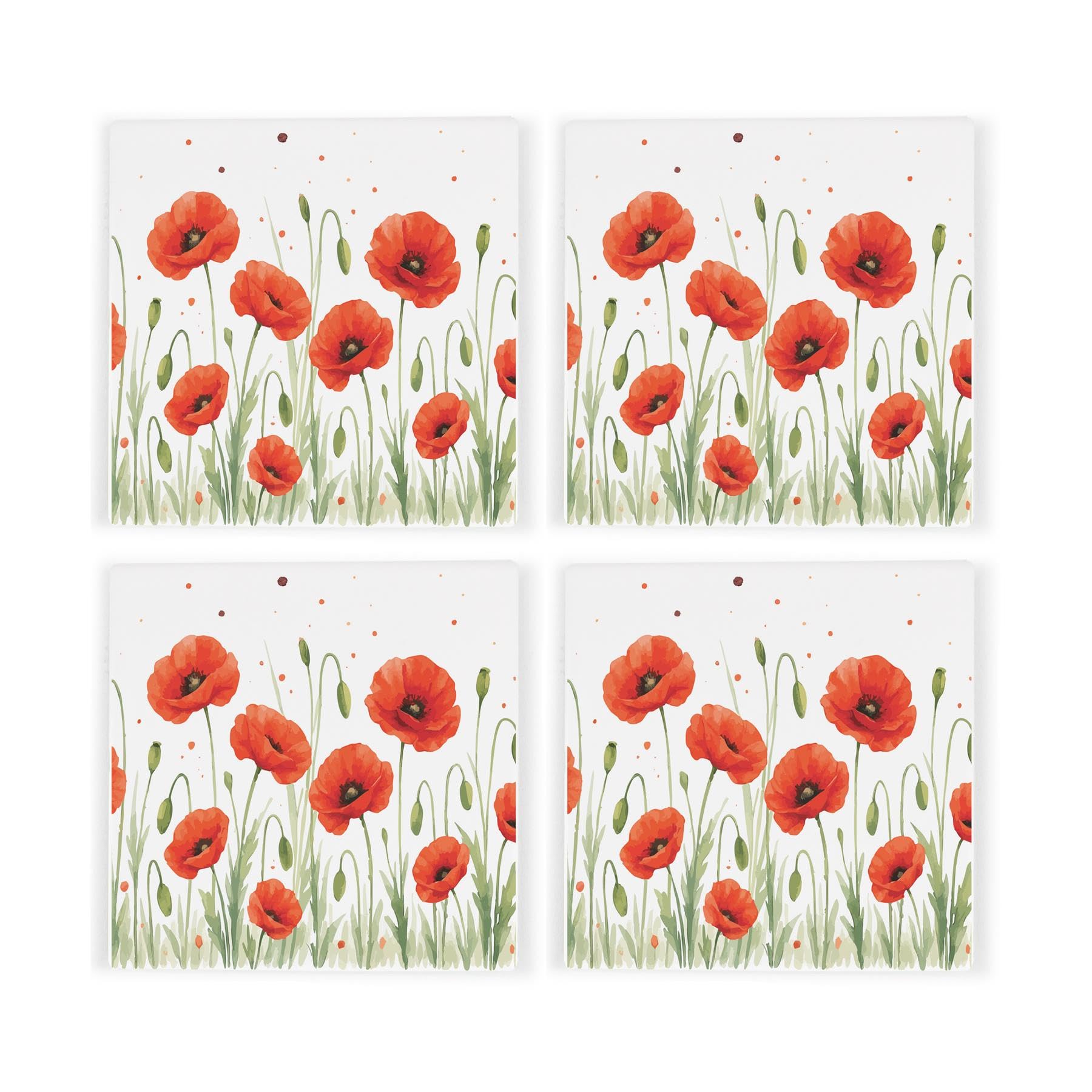 B&Q -  Summer Poppies CoastersFloral Set Of 4 Square Coasters