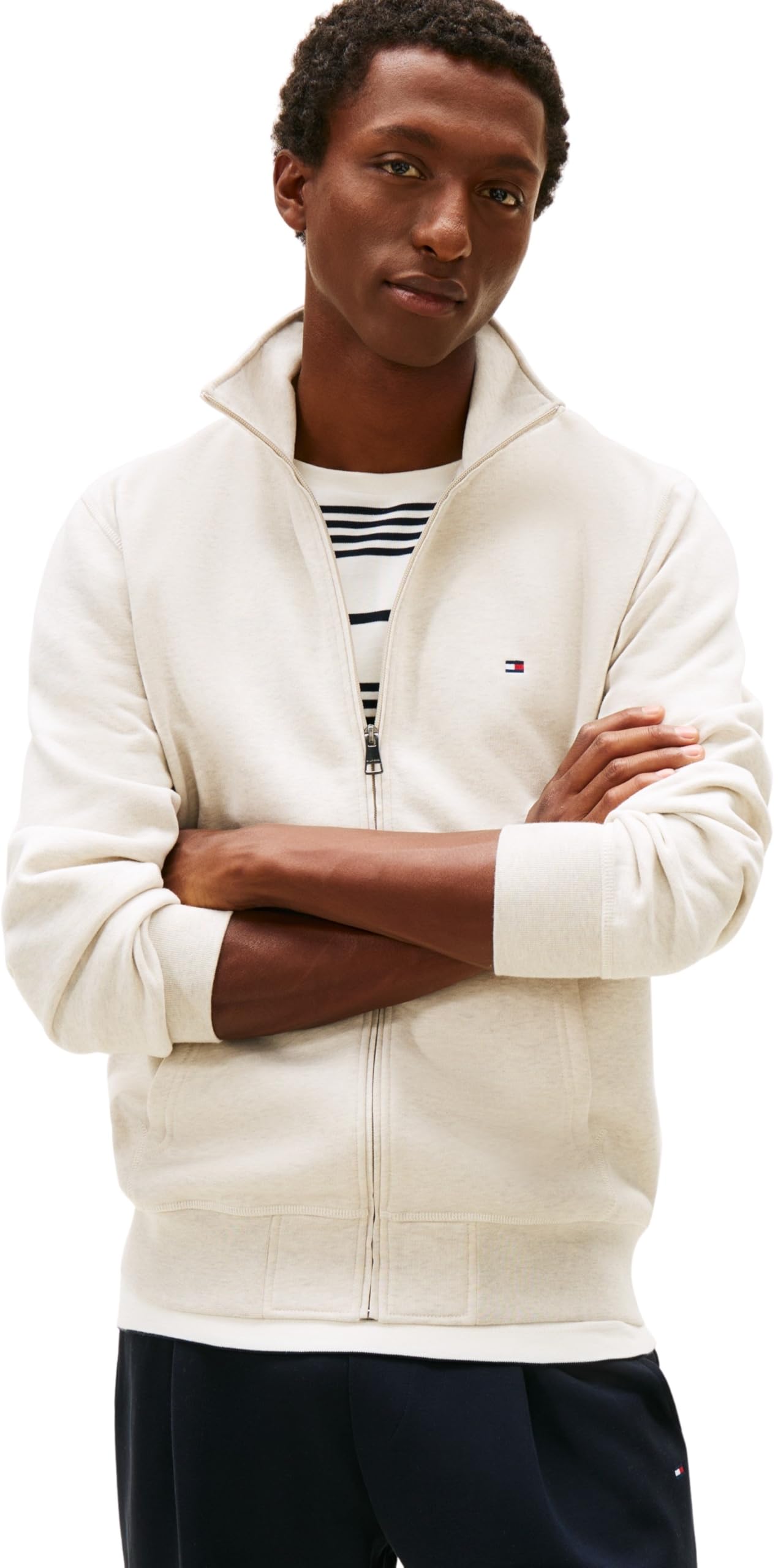 Tommy Hilfiger Men ESSENTIAL FLEECE STAND COLLAR MW0MW41759 Zip Through Sweatshirt, BEIGE, S