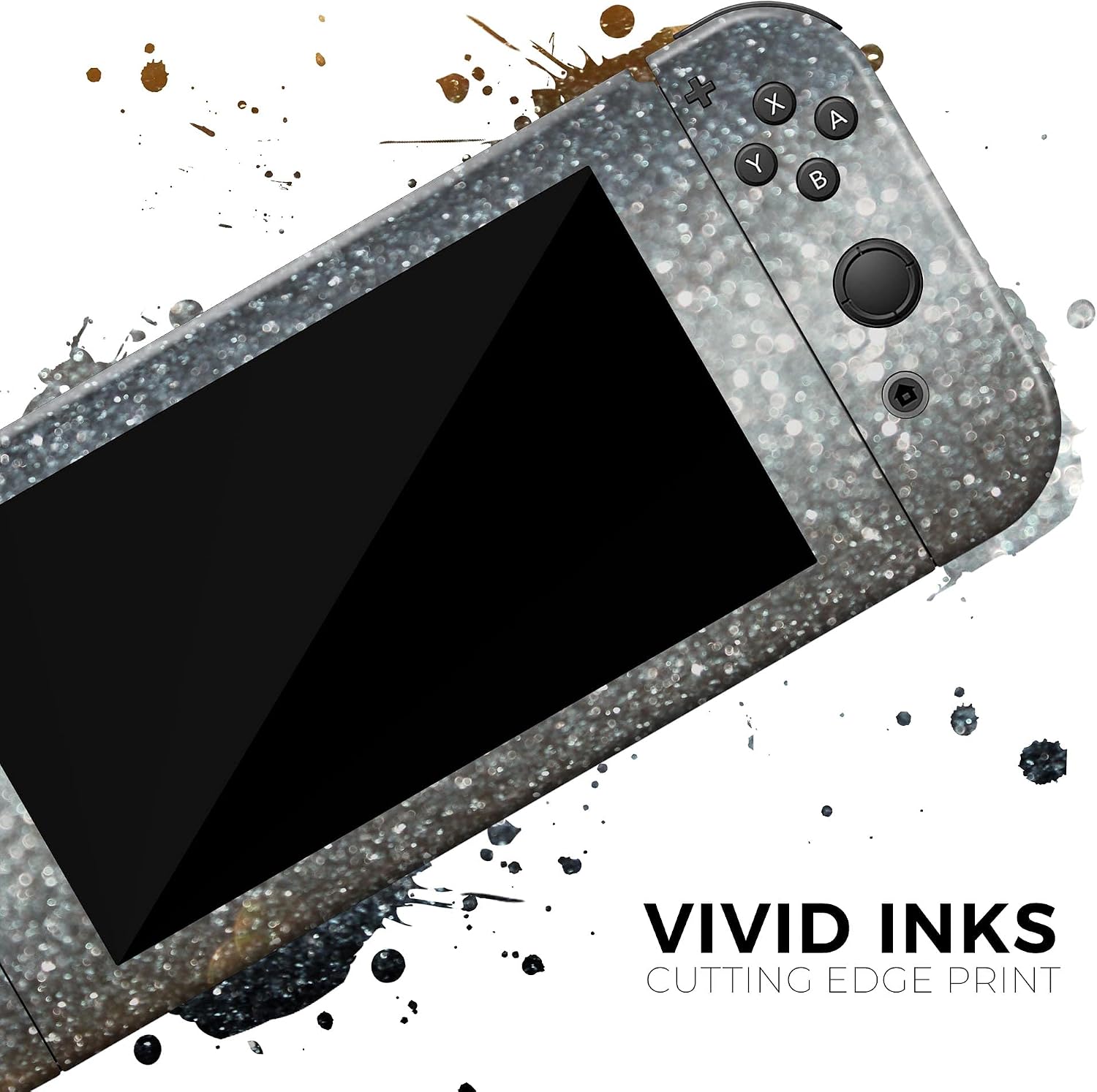 Compatible with Nintendo 2DS XL - Skin Decal Protective Scratch-Resistant Removable Vinyl Wrap Cover - Unfocused Silver Sparkle with Gold Orbs