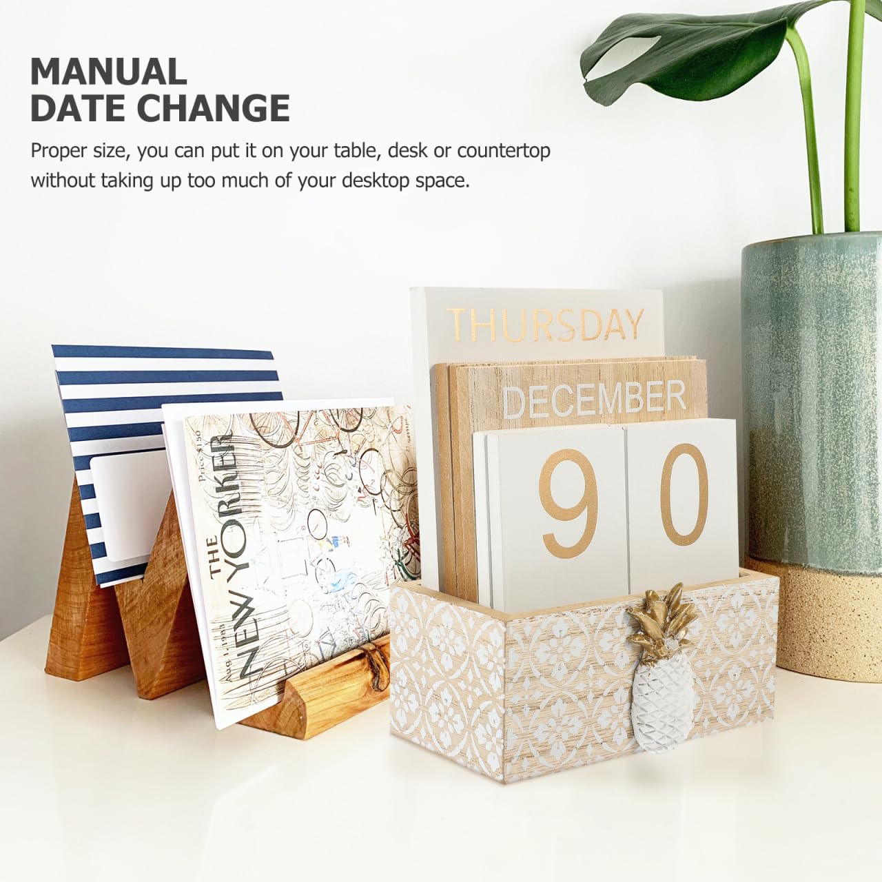 STOBOK Wooden Perpetual Calendar Block Desk Calendar Day Date Month Display Artistic Craftsmanship Unique Office and Home - Image 2