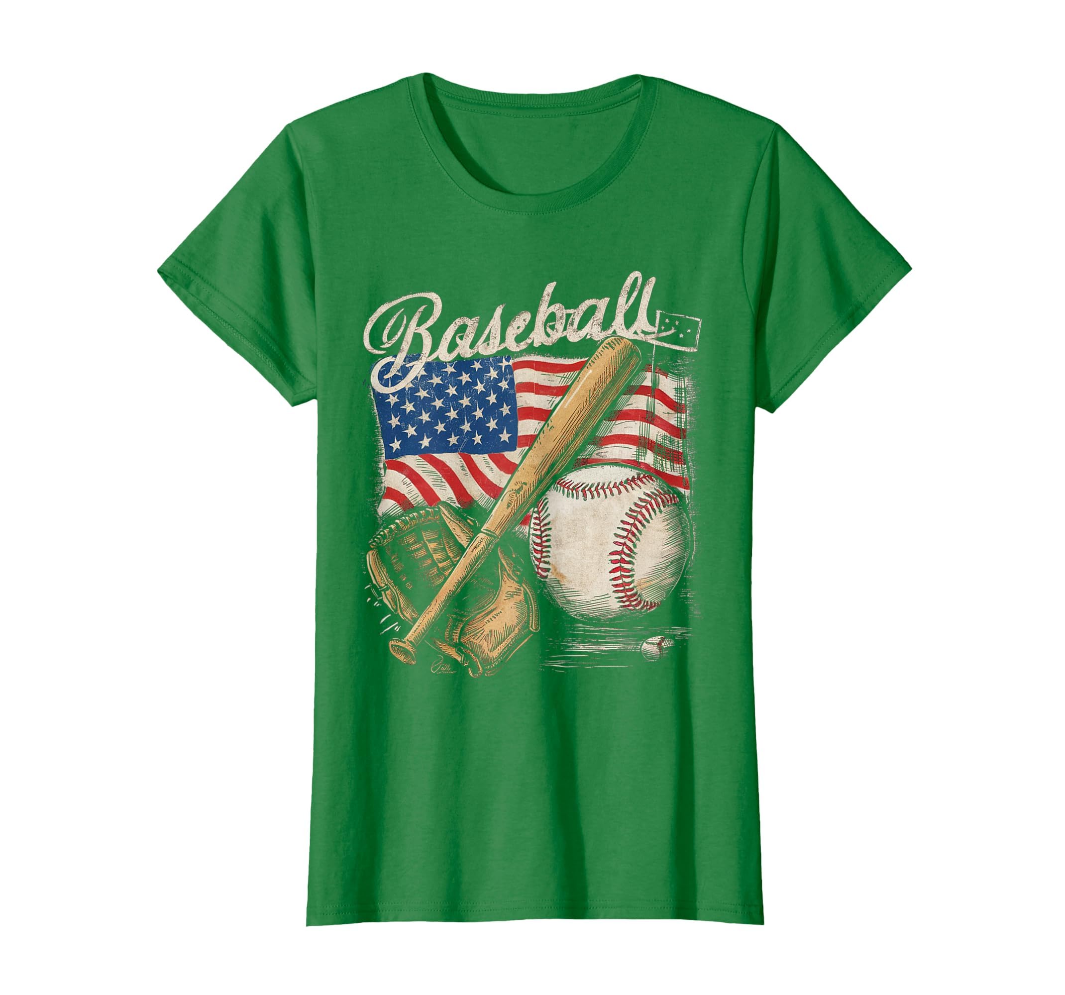 American Flag Baseball Player Bat Fan Catcher Pitcher USA T-Shirt