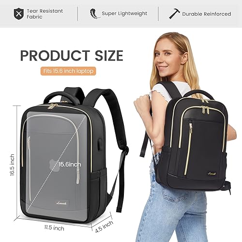Miniatura 3 de LOVEVOOK Mochila para computadora portátil para mujer, mochila para profesores, enfermeras, trabajo, viajes, mochila para computadora, Negro-1,