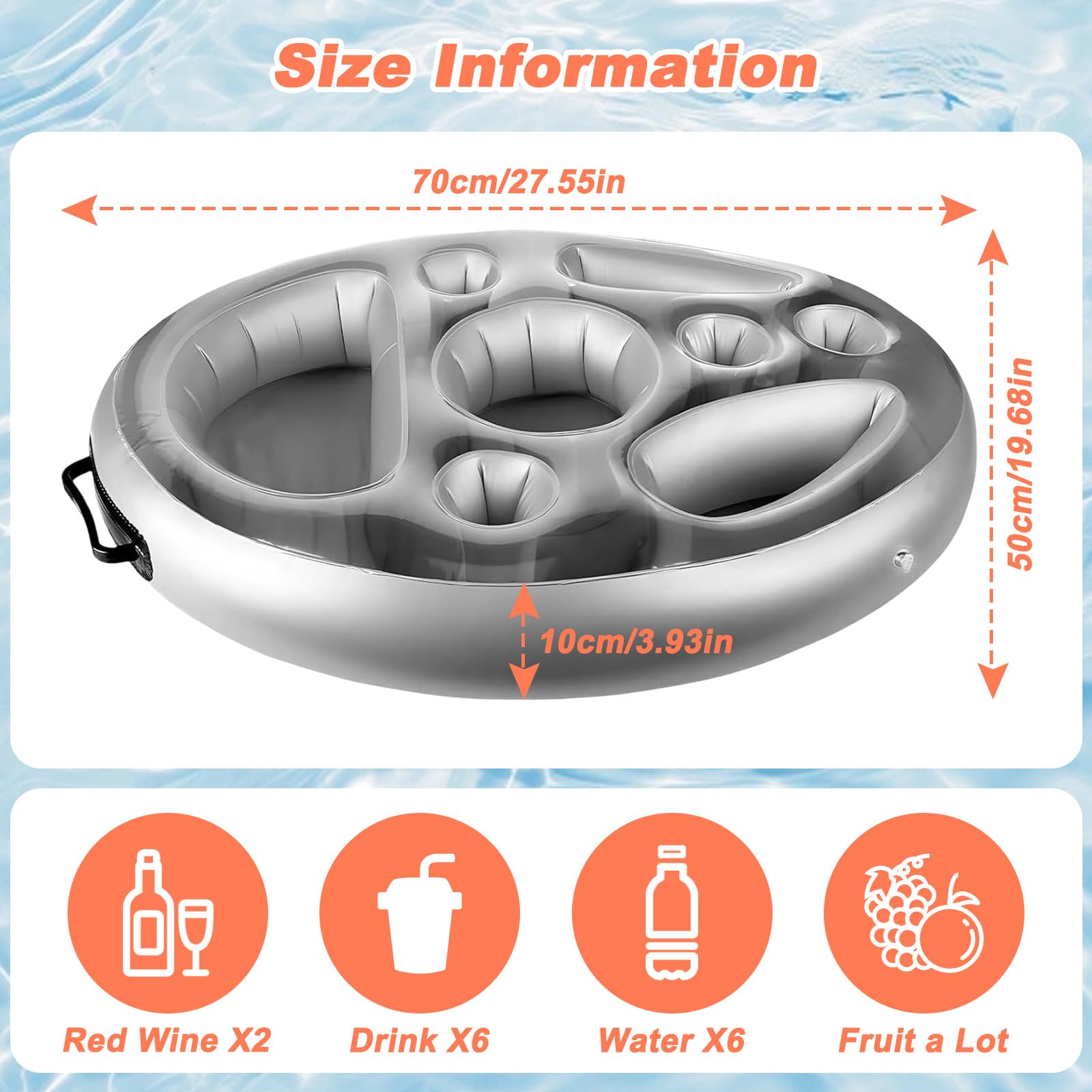 Posavasos Flotante Bebidas Bocadillos Piscina 2 en 1,Portavasos Servidor Buffet Inflable 8 Agujeros,Soporte Bandeja Hinchable Gran Capacidad,Titular SPA Piscinapara Verano,Mesa Fiesta Frutas Bar Playa