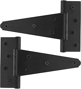 Rural365 Triangle Door Hinge 2Pk - Extra Heavy 6 Inch T-Strap Farmhouse Style Door Hinges Matte Black Barn Door Hinges