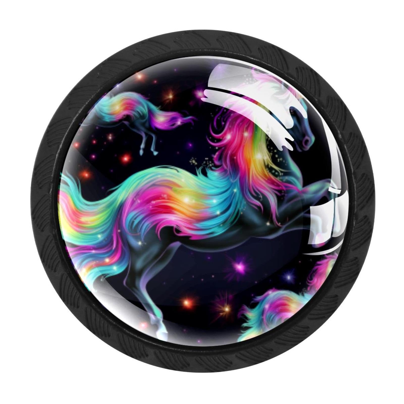 Chenzzzz Multicolored 08 4 Pieces Rainbow Unicorn Drawer Knobs, 35Mm Black Kitchen Cabinet Knobs, Drawer Pulls And Knobs, Glass Cabinet Hardware Single Hole Knob For Cabinets And Drawers Round