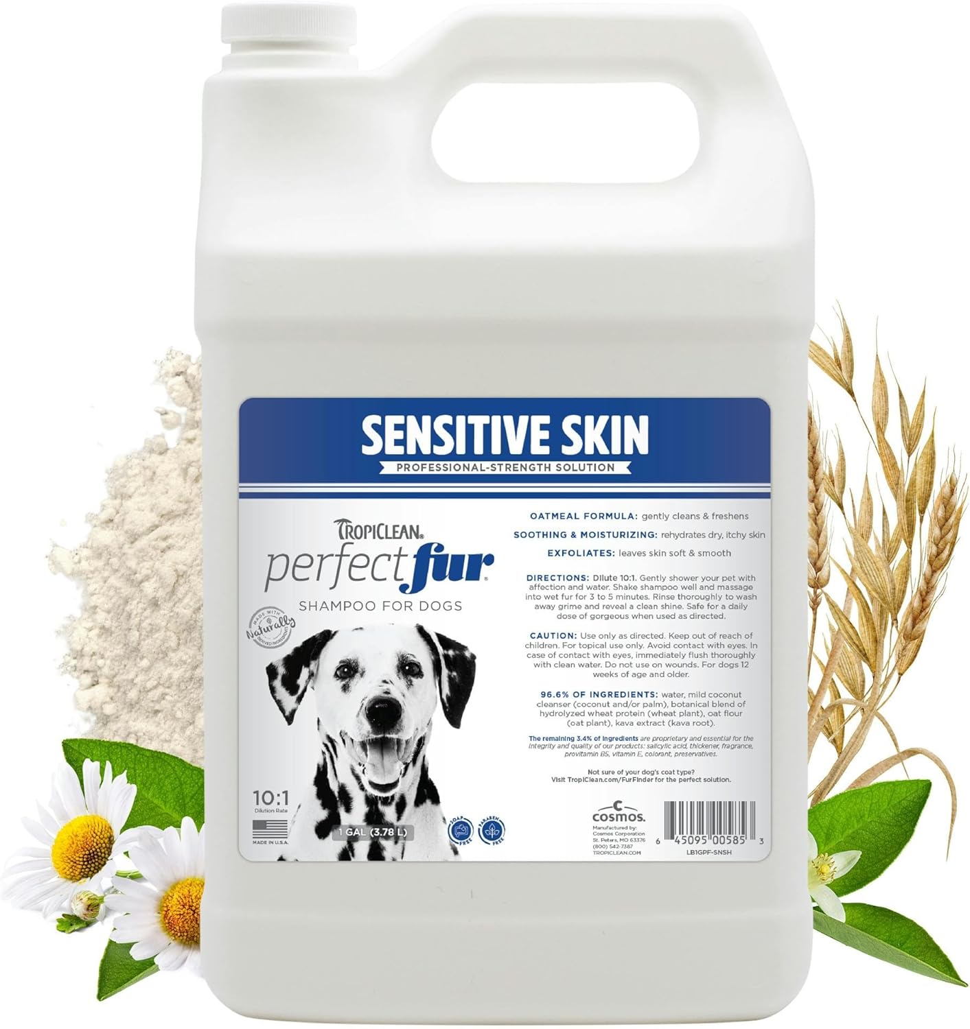 TropiClean PerfectFur Gentle Dog Shampoo for Sensitive Skin| 10:1 Concentrated Groomer Gallon| Made in The USA| 1 Gallon