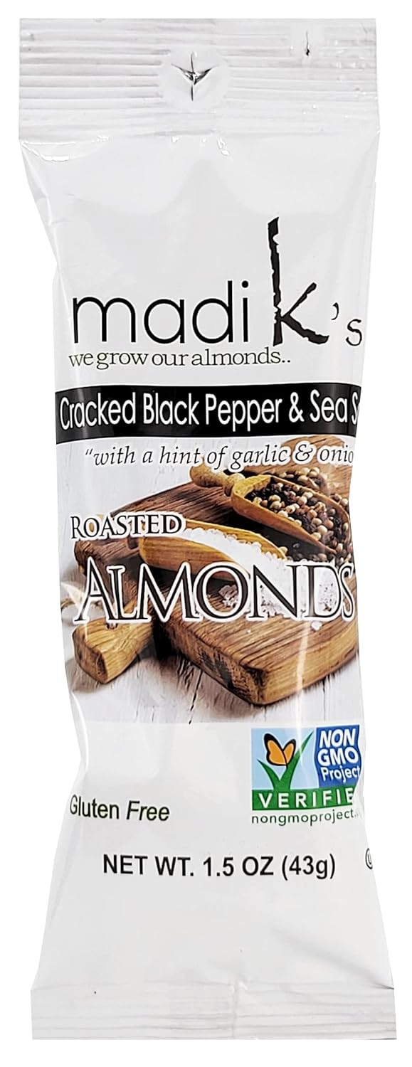 Madi K's Almonds, 1.5oz Cracked Black Pepper 6 Pack, (72 Bags)