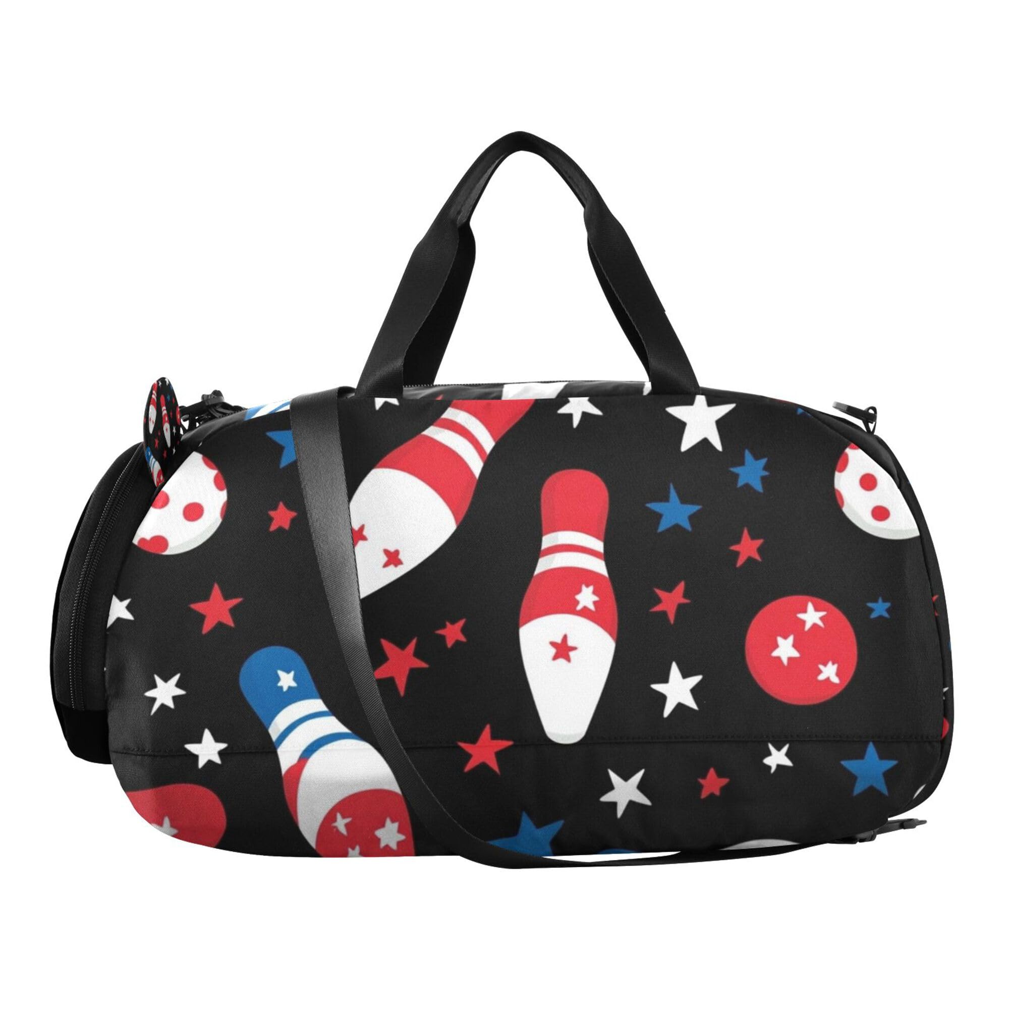 Glaphy Bowling Pins and Balls Stars Duffle Bag for Toddler Boys Girls, Gym Sports Bag with Shoe Compartments, Kids Travel Overnight Weekender Shoulder Bag