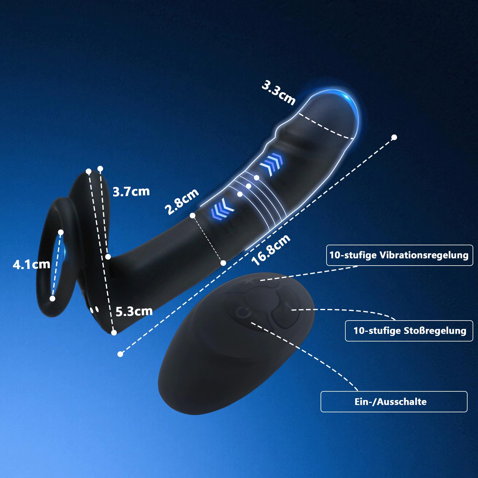 3 IN 1 Vibratore Anale con Anello, Vibratore Anale Dildo, Stimolatore Prostata Anal Plug Sex Toys 10 Modalità di Spinta e Vibrazione Doppio Penetratore Sex Toys con Telecomando per la Coppia