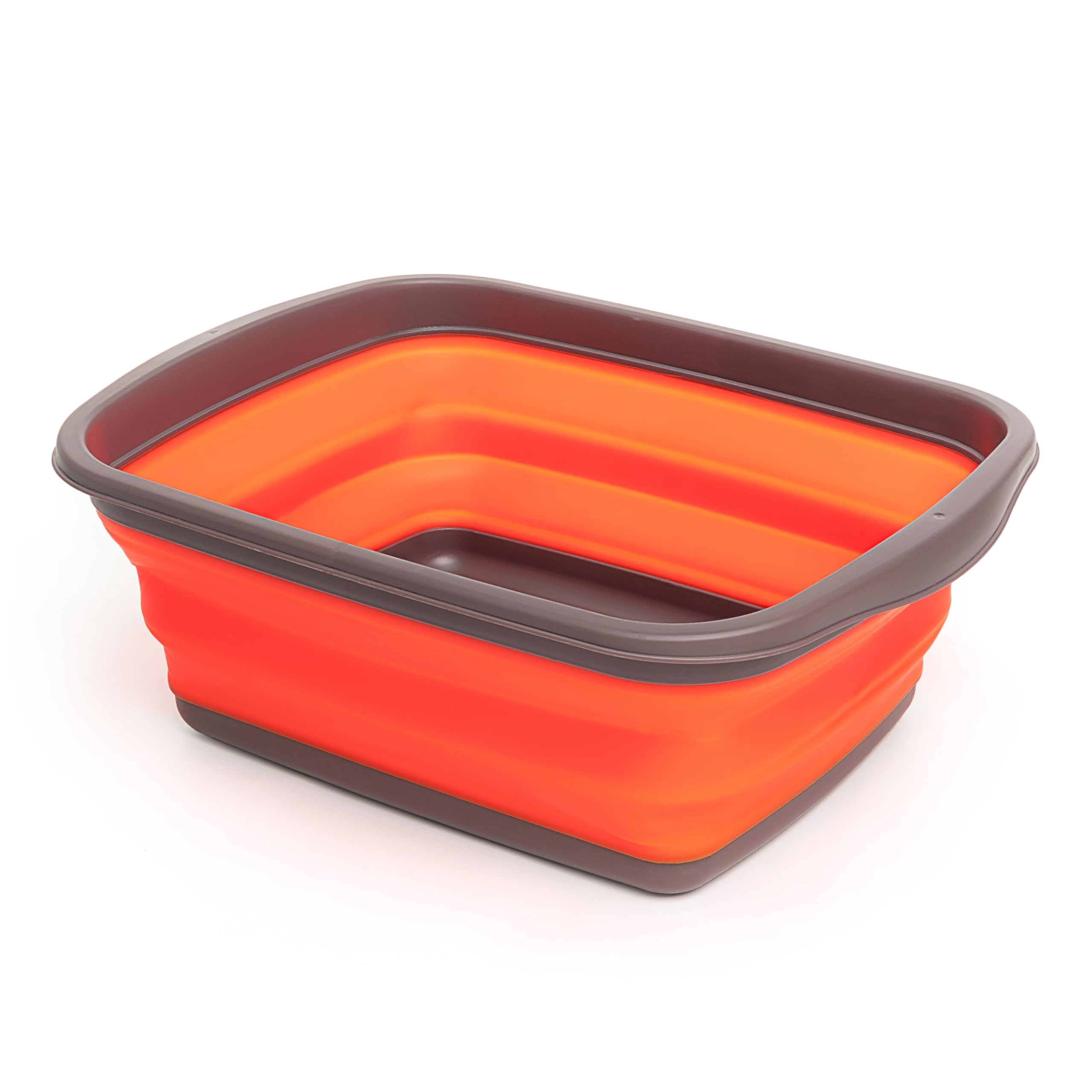 Sammart Grey/Orange 10L Collapsible Tub - Foldable Dish Tub - Portable Washing Basin - Space Saving Plastic Washtub (, 1)
