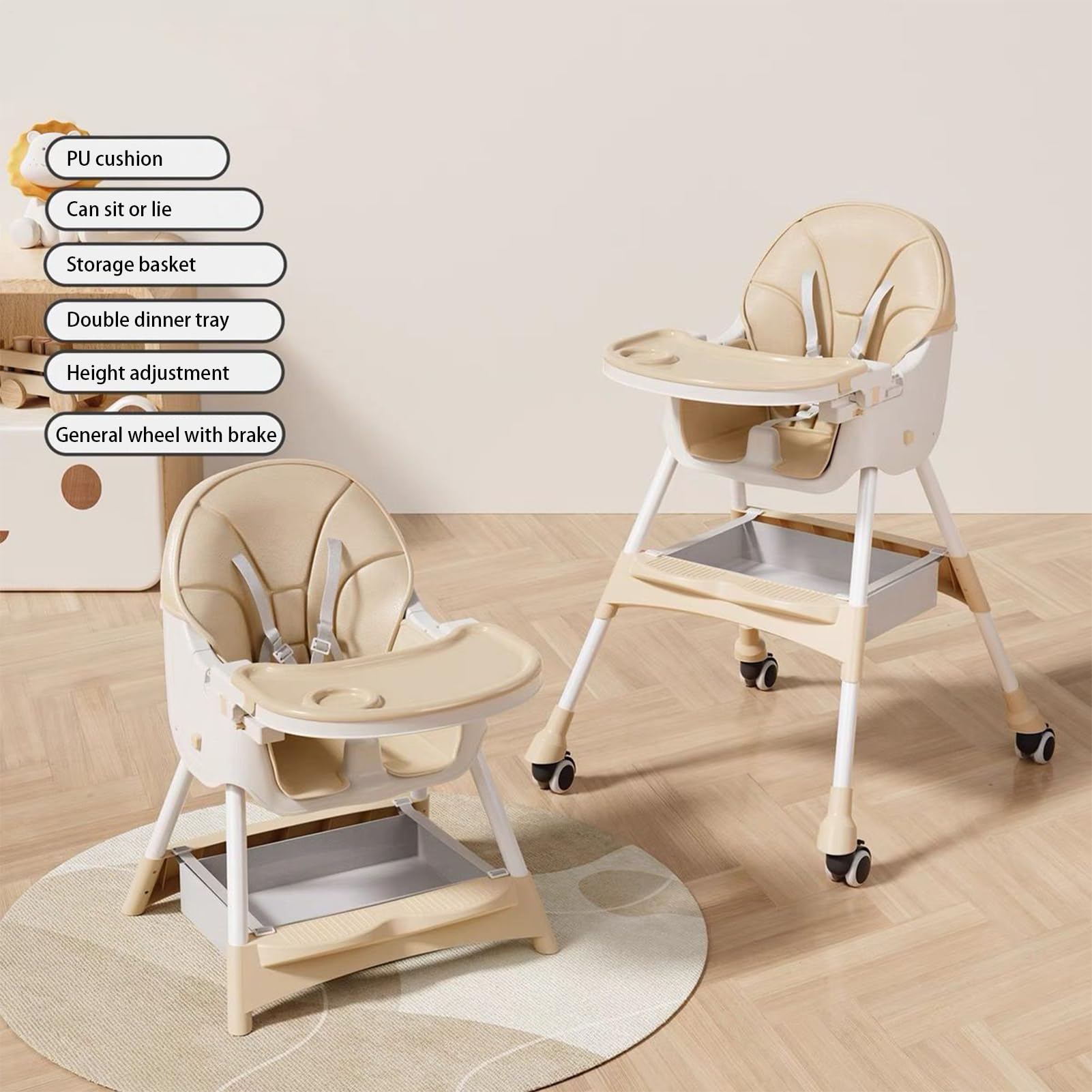Hochstuhl Verstellbarer Kinder Lern Esstischstuhl | Mit Lounger- und Jumper-Funktion, Klappbarer Schaukelsitz für Camping, Fütterung, Reise, Essen, Küche, Restaurant, Outdoor,