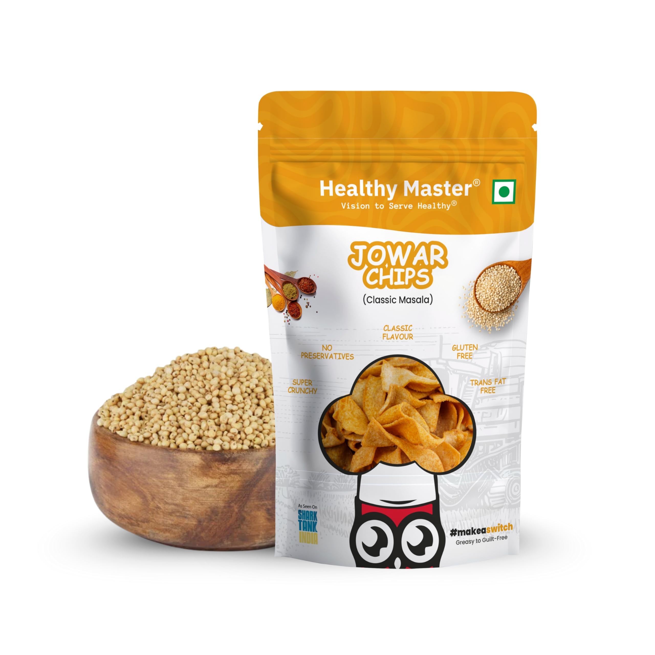 Healthy Master Baked Jowar Chips with All Natural Ingredients| High in Fiber - 200 GM | Low in Sodium | Helps in Weight Loss | Calcium Rich | Gluten-Free | Vacuum Cooked | Oil-Free