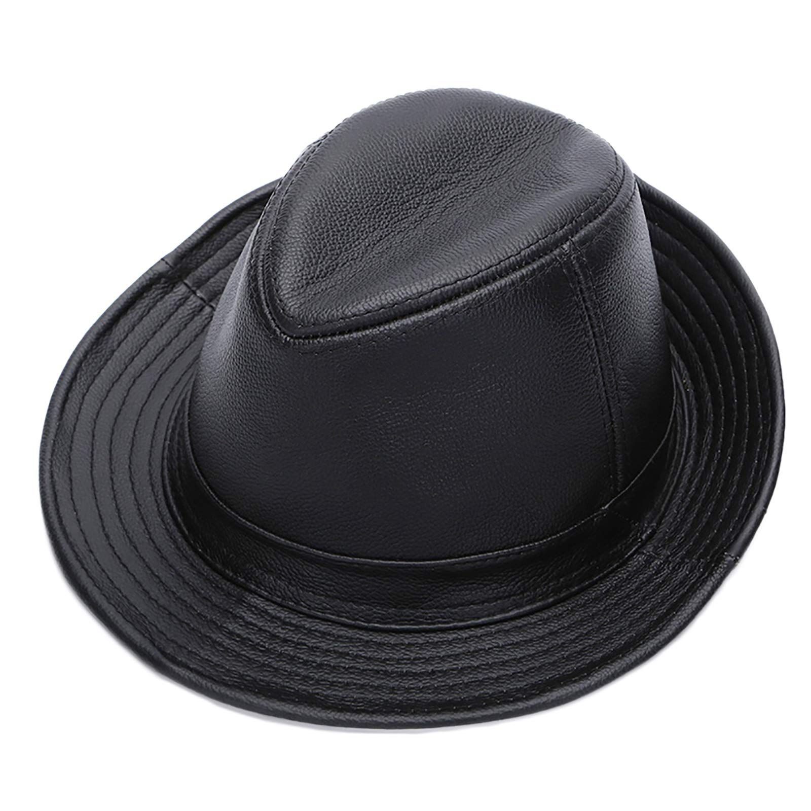 Chapeau fedora en cuir de vachette véritable style gentleman noir