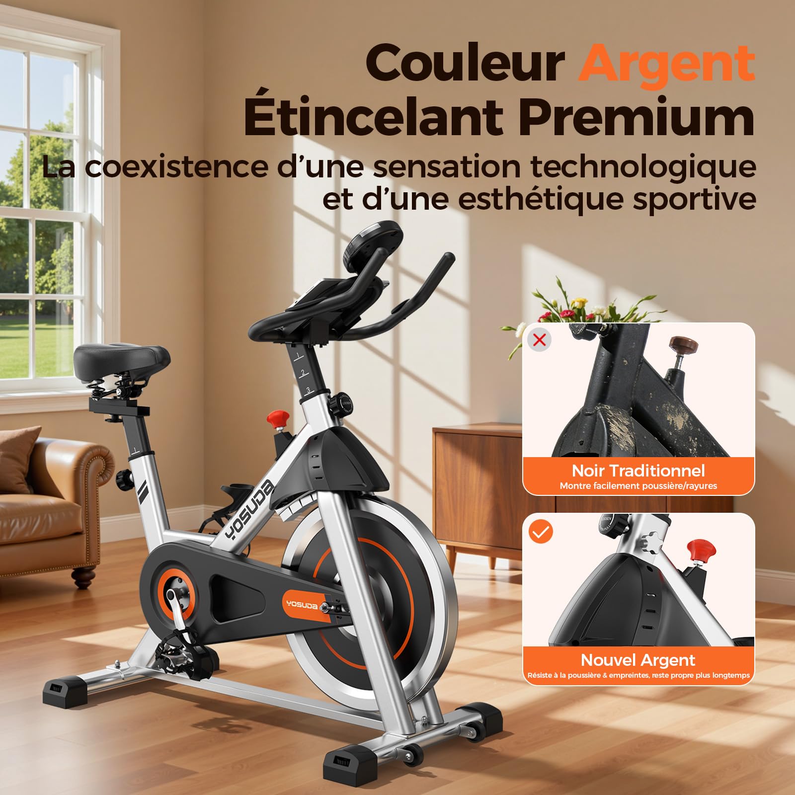 YOSUDA Vélo d'Appartement Magnétique Réglable Connecté 136 kg