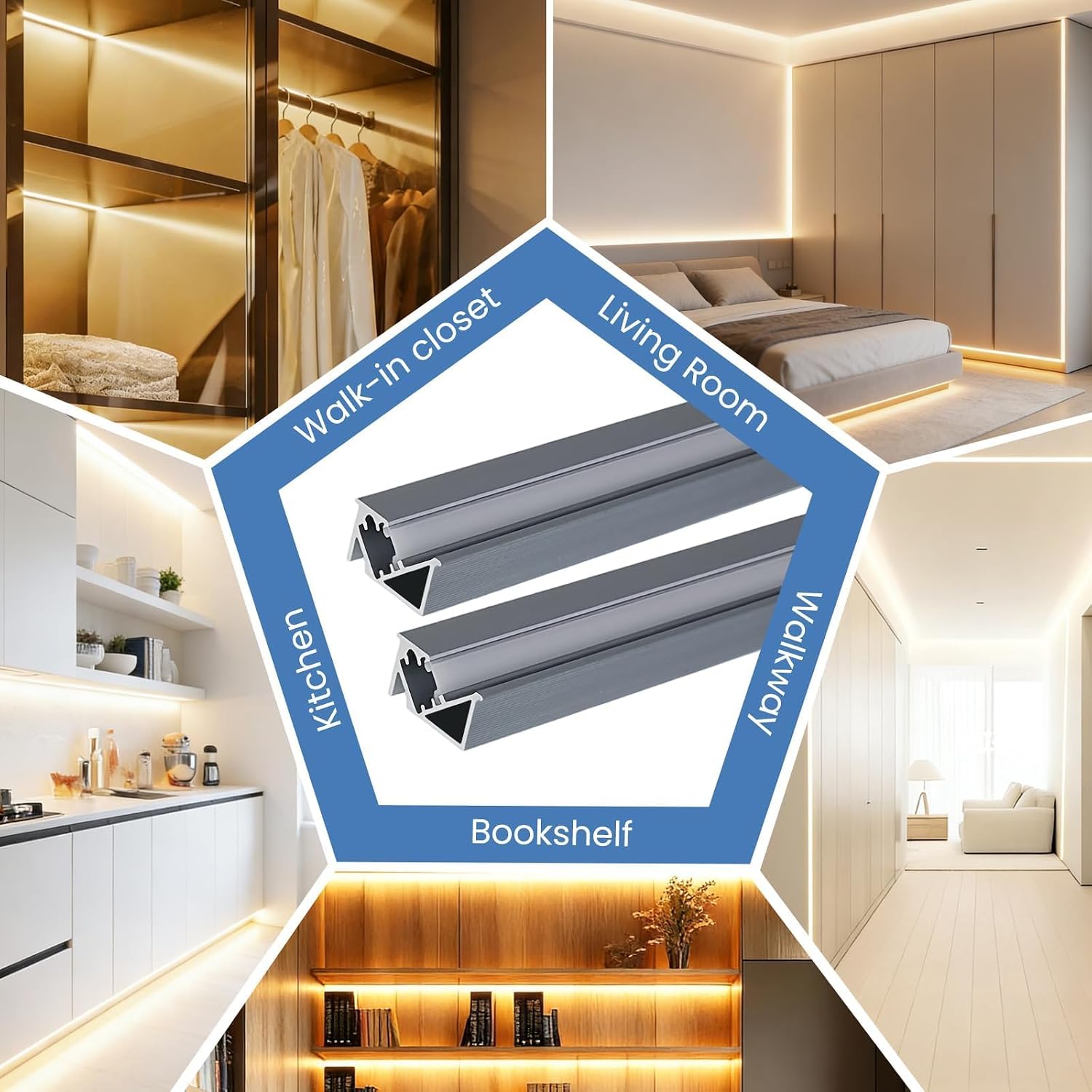 10Pack 3.3ft/1M LED Recessed Aluminum Profiles, 45° YW shape Lumination Aluminum Alloy Channel System with Cover, Embedded LED Channel System for Strip Light Installations suitable for 8mm LED strips