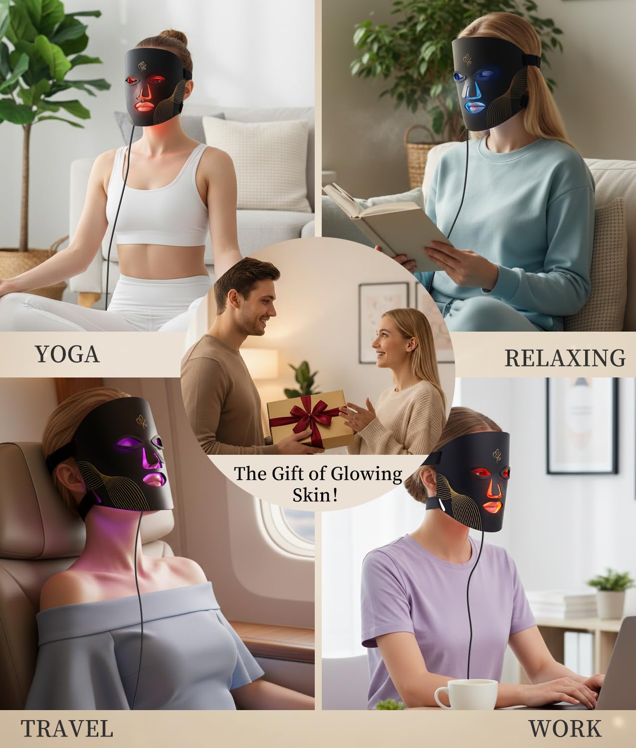 Masque de luminothérapie à LED - Masque facial à lumière rouge - Longueur d'onde rouge pour un usage domestique - Soins de la peau avancés en toute simplicité