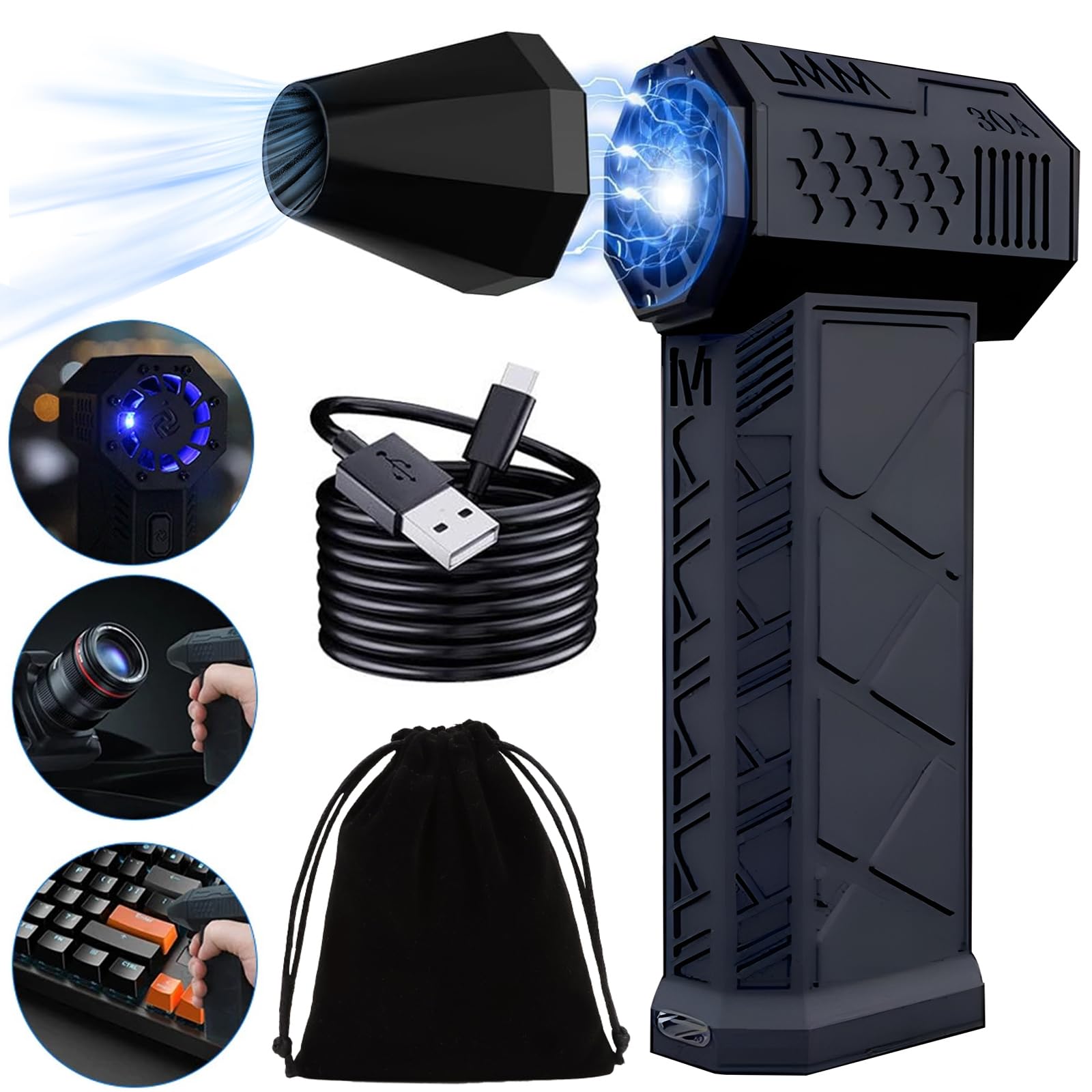 Rechargeable Mini Cordless Air Blower, Turbo Jet Fan, 52 M/S Powerful Handheld Super Jet Fan 130000 RPM, Brushless Motor, for Removing Computer Dust, Camping, Cleaning the Home-image-49