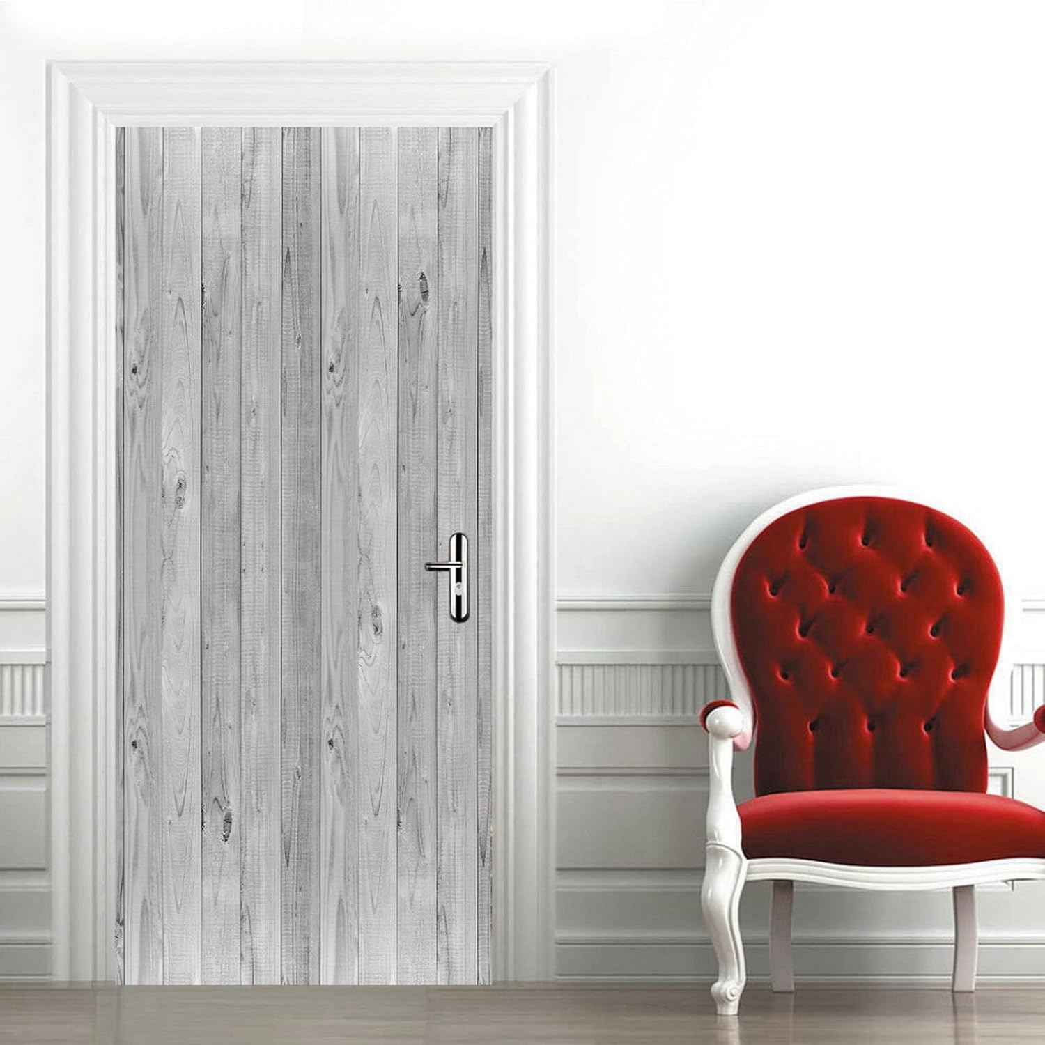 A.Monamour 3D Door Stickers for Interior Doors White Grey Wooden Rustic Background Wood Grain Texture Vinyl Waterproof Self Adhesive Door Mural Decals for Bedroom Office Bathroom 85x215cm