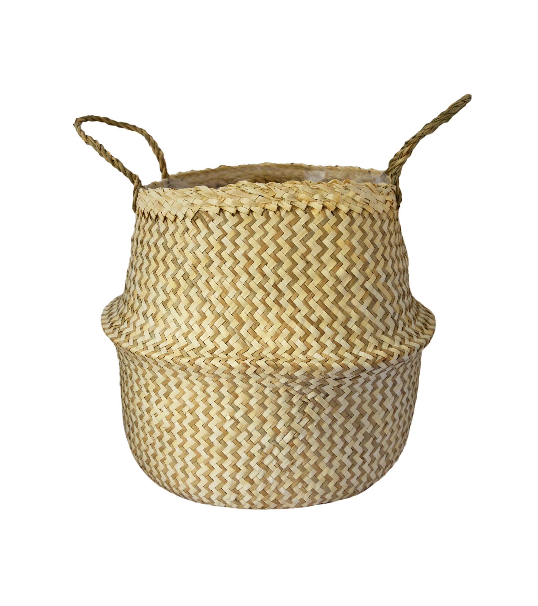 Ivyline Seagrass Chevron Small White Lined Basket Planter - Hand Finished, Stylish & Waterproof - Decorative Woven Indoor Flower Pot - H25cm x D30cm