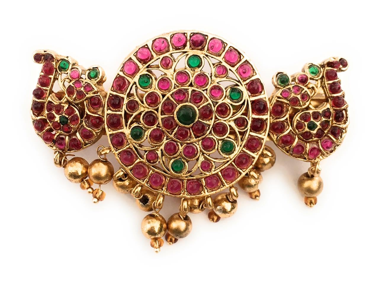 small size hair clips for women and girls antique gold color finish traditional center clips with colorful stones (pack of 1) latest back clips hair pins-image-20
