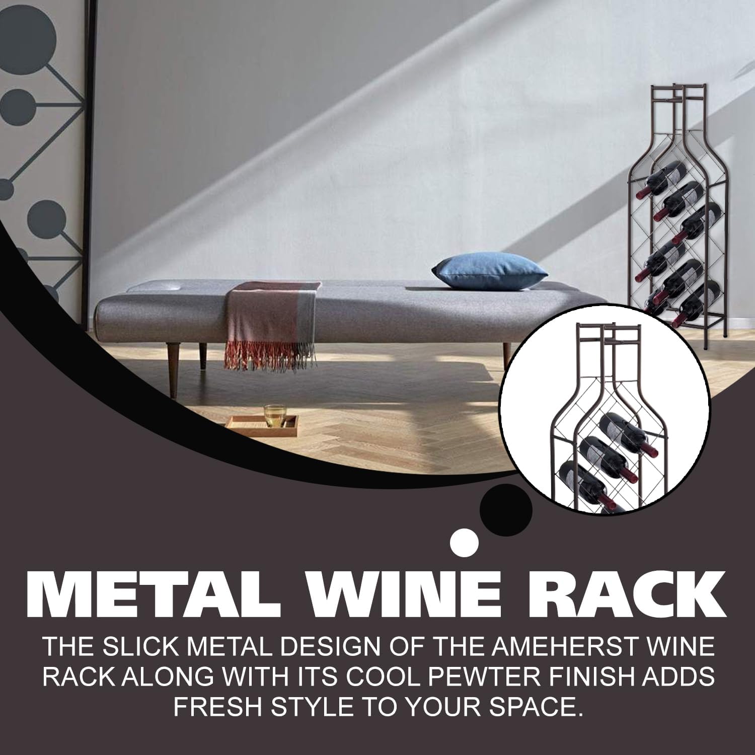 Kings Brand Furniture - 12 Bottles Freestanding Floor Metal Wine Rack Wine Bottle Holders Stands for Home with Bottle Shape Bar Stand for Liquor, Pewter