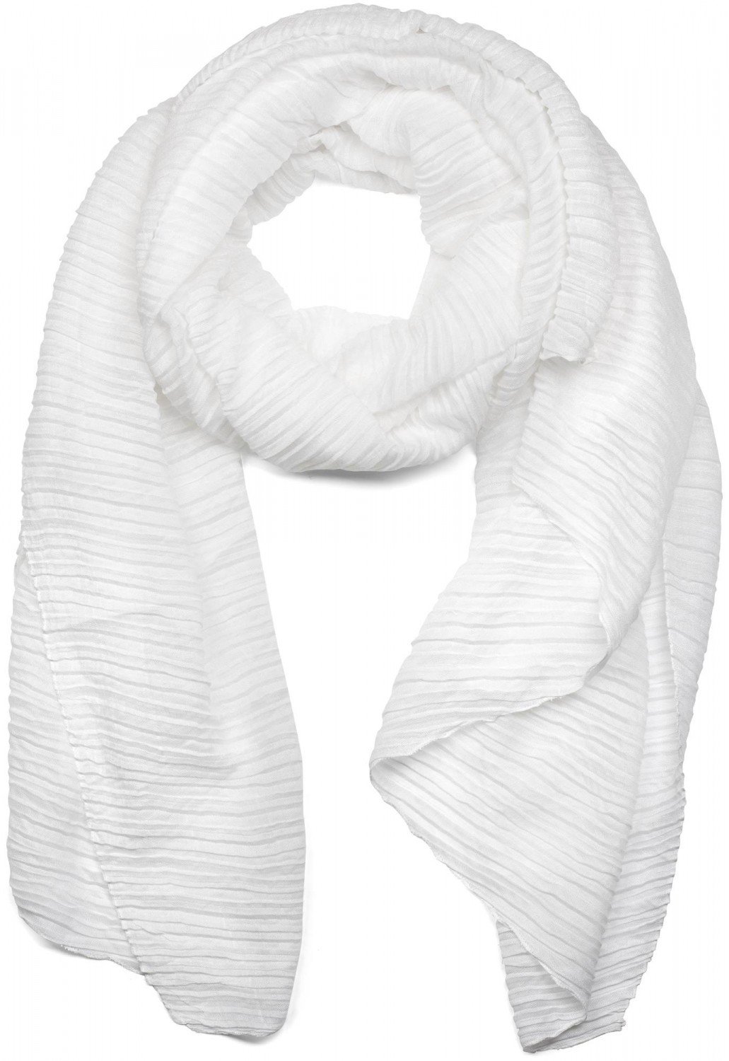 styleBREAKER Women's Scarf Solid Color with Fine Crinkled Surface, Lightweight Fabric, Pleated, Pleats 01016107, Colour:White