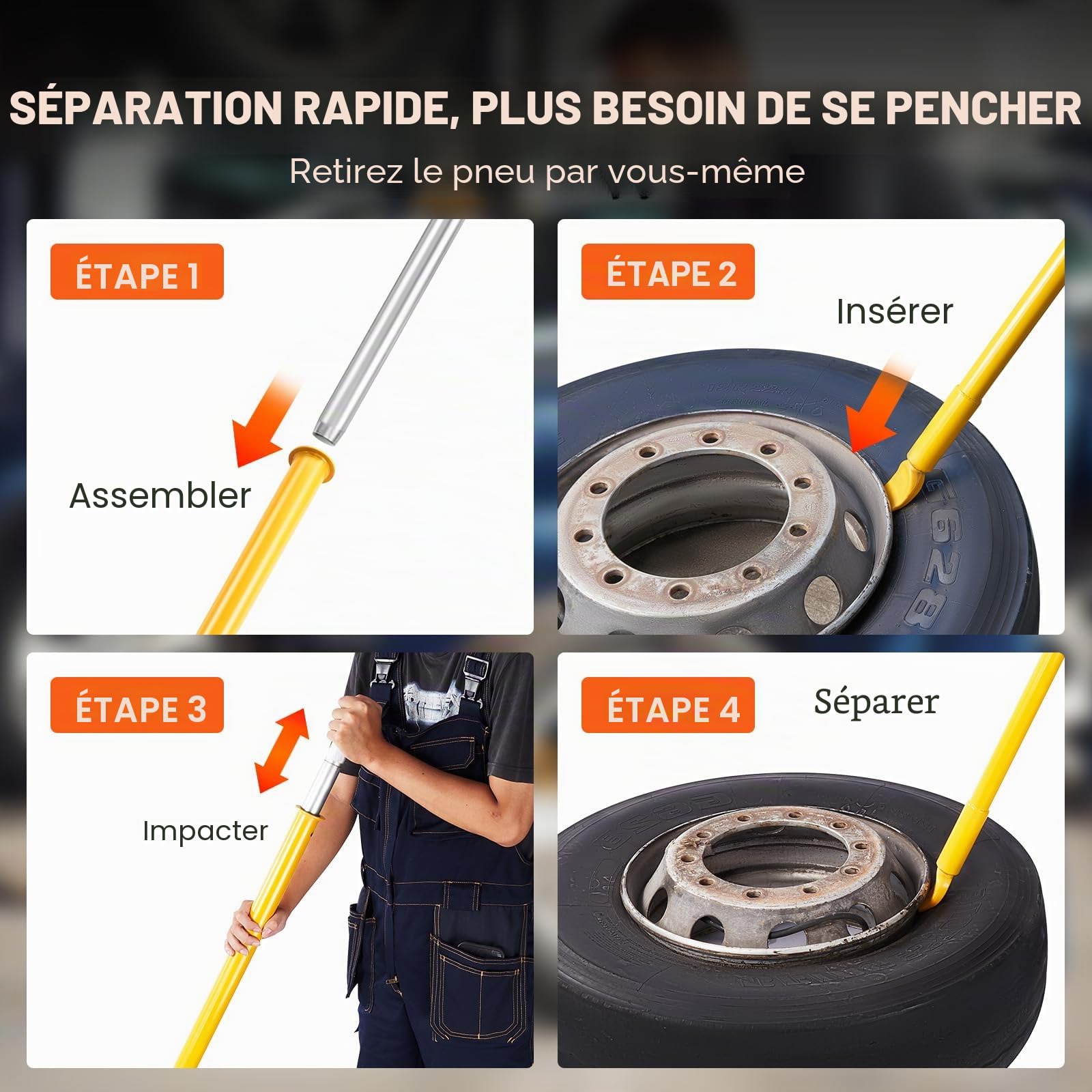 VEVOR Démonte-Pneu à Marteau Coulissant 117,5 cm Détalonneur de Pneu en Acier Léger et Portable Décolle Pneu Manuel pour Décoller Facilement Le Pneu de la Jante sans Dommage Voiture Atelier Garage