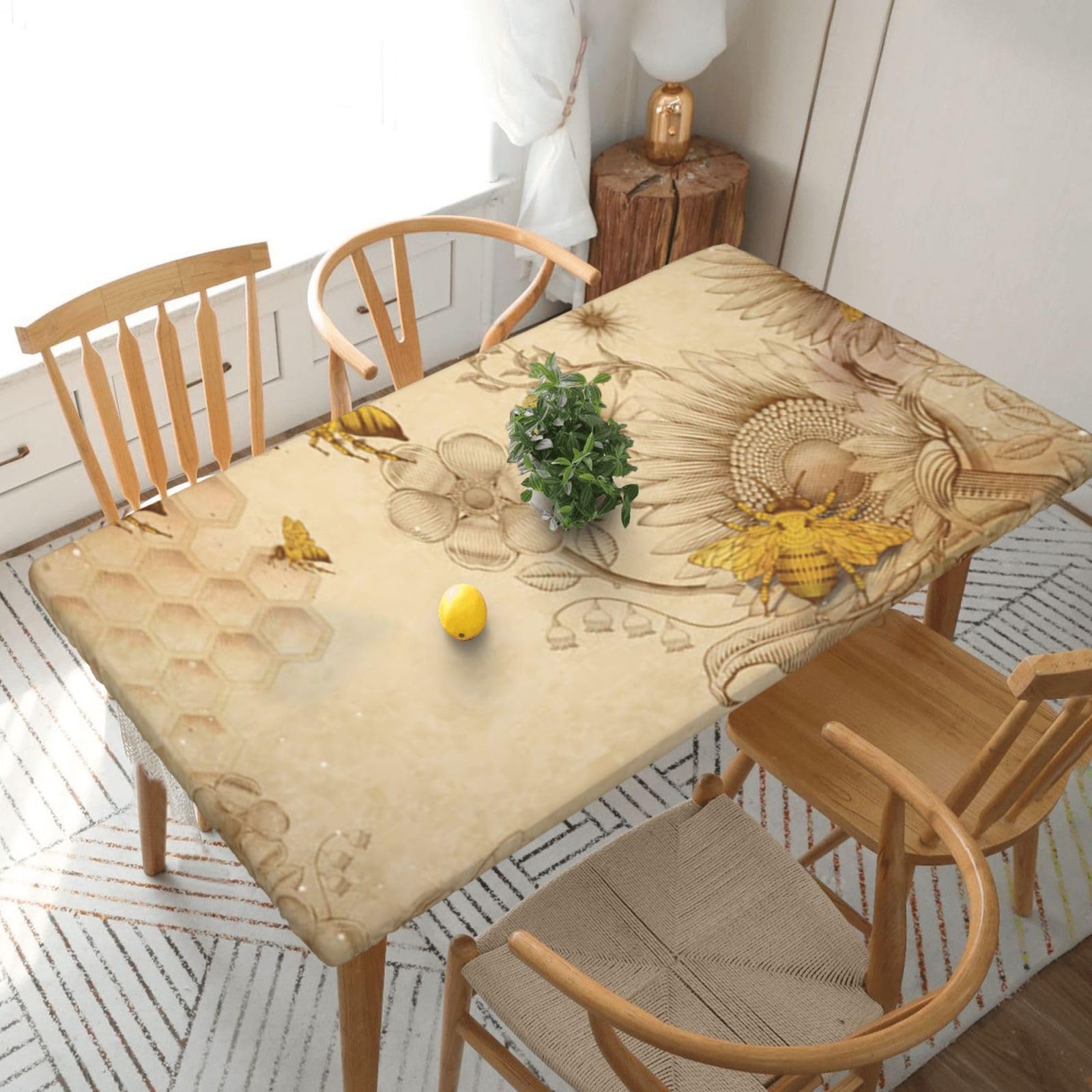 BNVSADC Rural Honey Bees Wildflowers Printed 5FT Tablecloth Polyester Kitchen Water Resistant Table Cloth Dining Table Decoration Table Covers, 152x76 CM